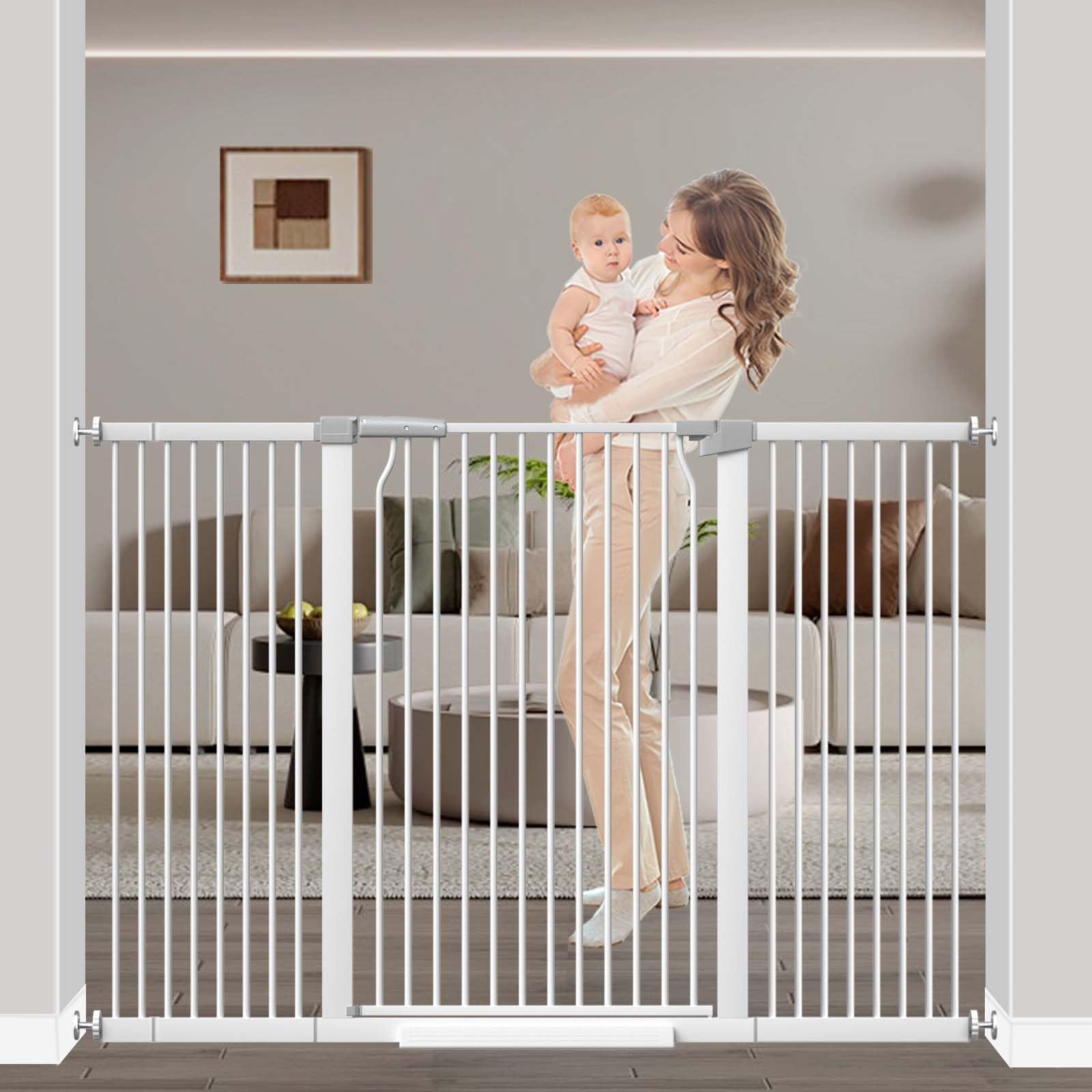 54.7"-60.2" Baby Gates Extra Wide for Doorways, 40.5" Tall Dog Gate Indoor, Walk Through Pet Gates No Drilling Auto Close Pressure Mounted Safety