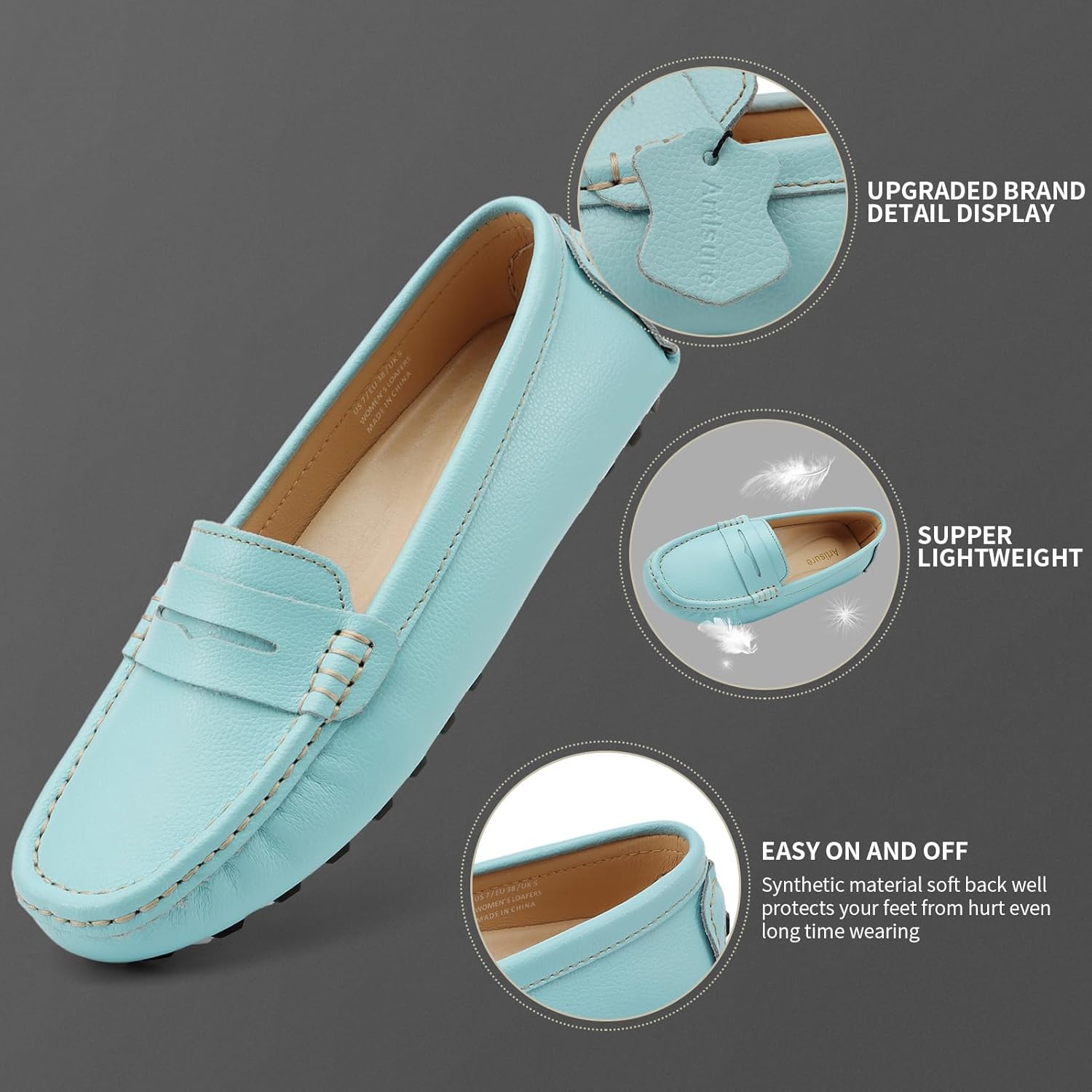 Artisure Women's Classic Comfort Leather Penny Loafers Casual Slip-Ons Lightweight Walking Flats Driving Mocs Boat Shoes - Image 9