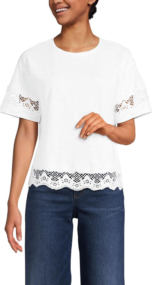 Camiseta calada de punto flameado de manga corta para mujer