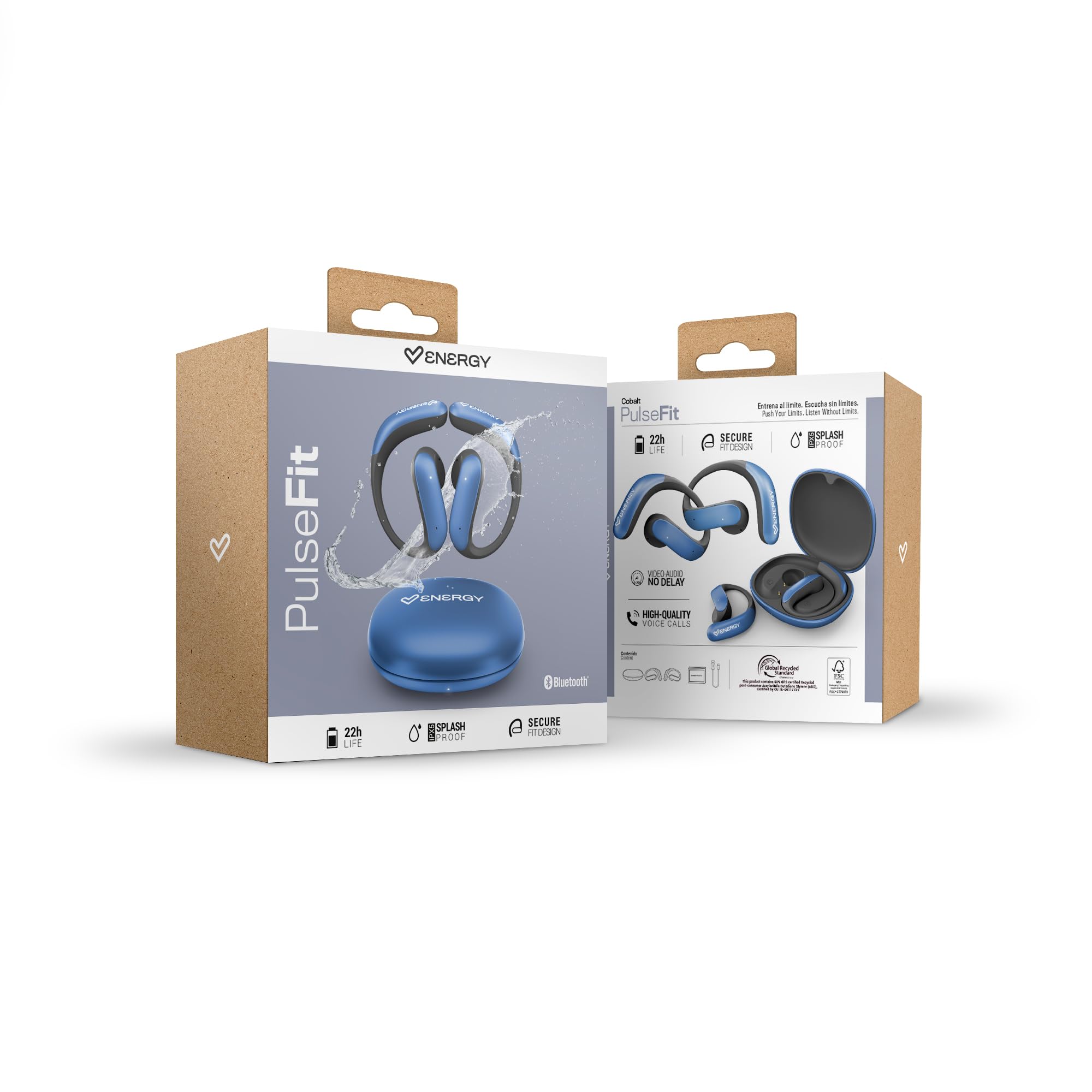 Energy Sistem PulseFit Cuffie Bluetooth 5.4 True Wireless Auricolari Sportivi Secure Fit IPX5 Stereo Video Audio No Delay Microfono HQ Voice Calls Charging Case 22 Ore Batteria Running Fitness