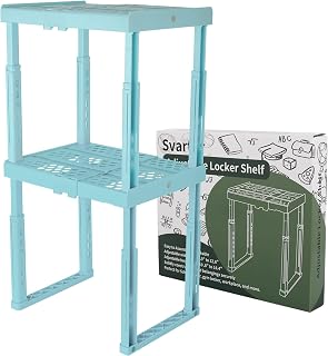 Adjustable Stackable Locker Shelves Organizer - Expandable Height Width for School Gym Work Lockers, Mint Blue Pack of 2