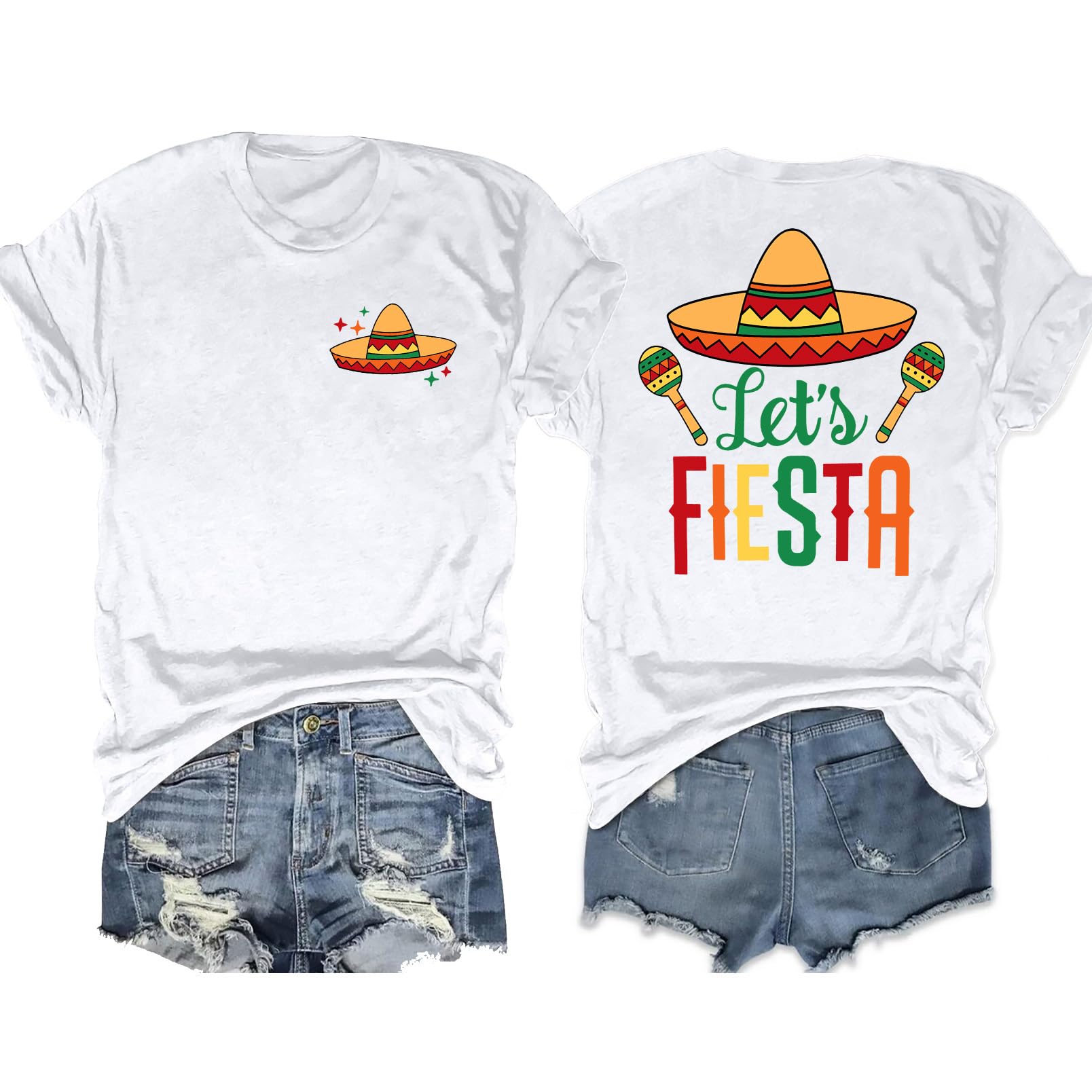 VVNTY Cinco De Mayo T Shirt for Women: Let's Fiesta Shirts Funny Mexican Party Tee Sombrero 5 De Mayo Graphic Tops