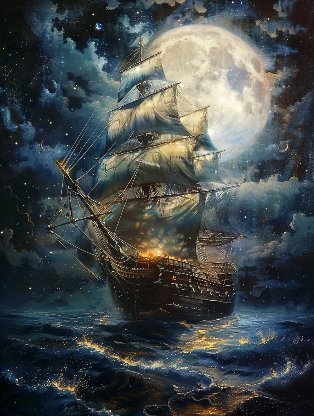 Rkflgew B 14Ct Cross Stitch Kits For Eginners Vintage Sailboat Cross Stitching Kit Sea Waves Scenery Counted Fabric Cross Stitching Diy Art Needlecrafts Embroidery Kits 40X50cm