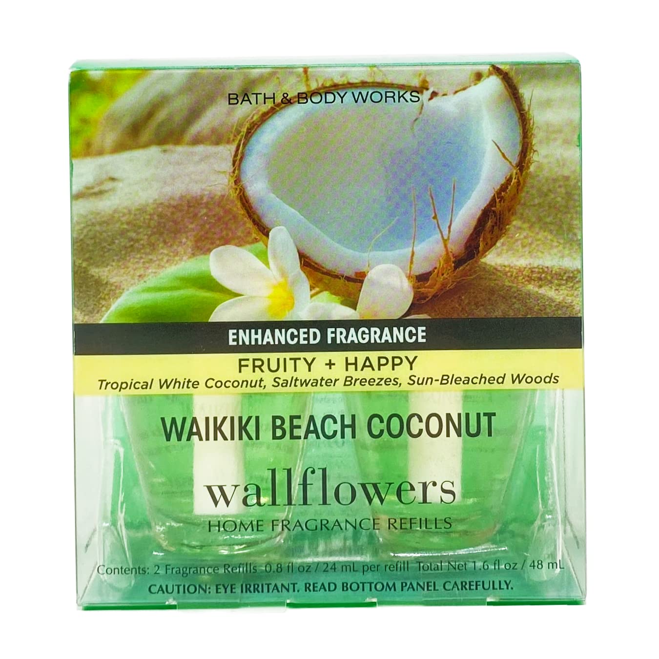 Bath & Body Works Waikiki Beach Coconut Wallflowers Home Fragrance Refills - FRUITY + HAPPY - Pack of 2
