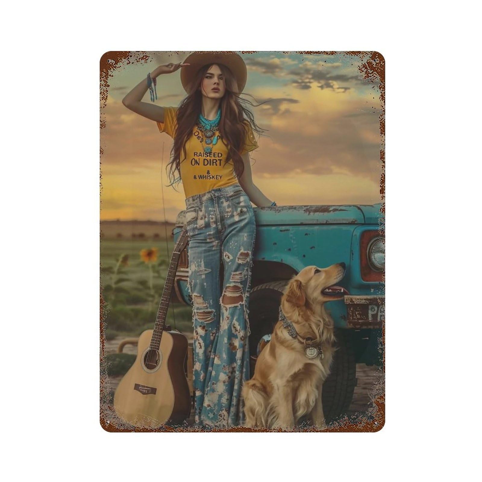 FHUYEURHRY Bohemian Western Cowgirl 03 Wall Decor Retro Iron Vintage Art Metal Tin Sign Poster Modern Home Cofffee Club Art Bar Shop Decorations Style 40x30cm