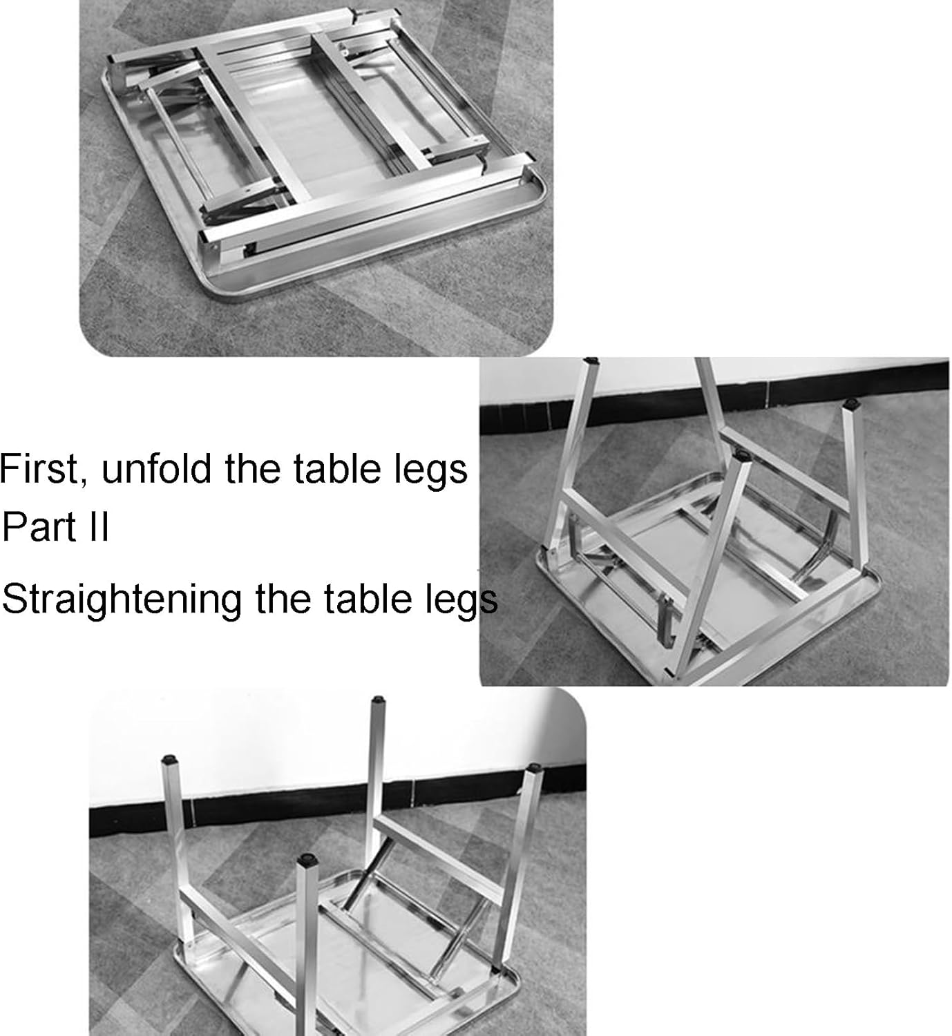304 Extra-Thick Stainless Steel Work Table Foldable Square Commercial Kitchen Preparation Table Patterned Tabletop Warehouse Packing Table