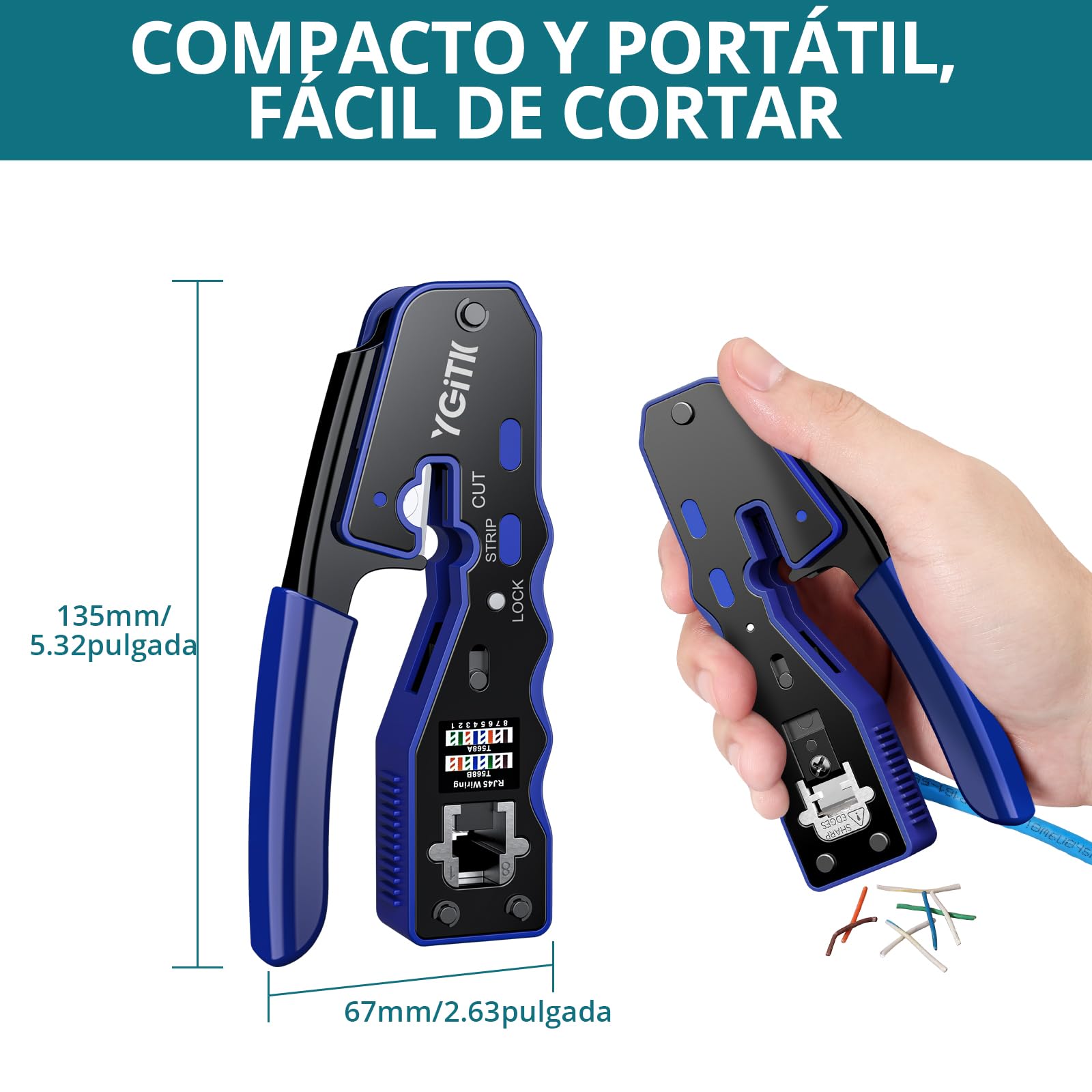 Herramienta de Crimpado RJ45 Kit de Herramienta de Red Alicates de Crimpar para Conectores RJ45 con Cat5/Cat5e/Cat6/Cat6A / Cat 7 8P, con 50x Conectores Pasantes y 50x Tapas Protectoras