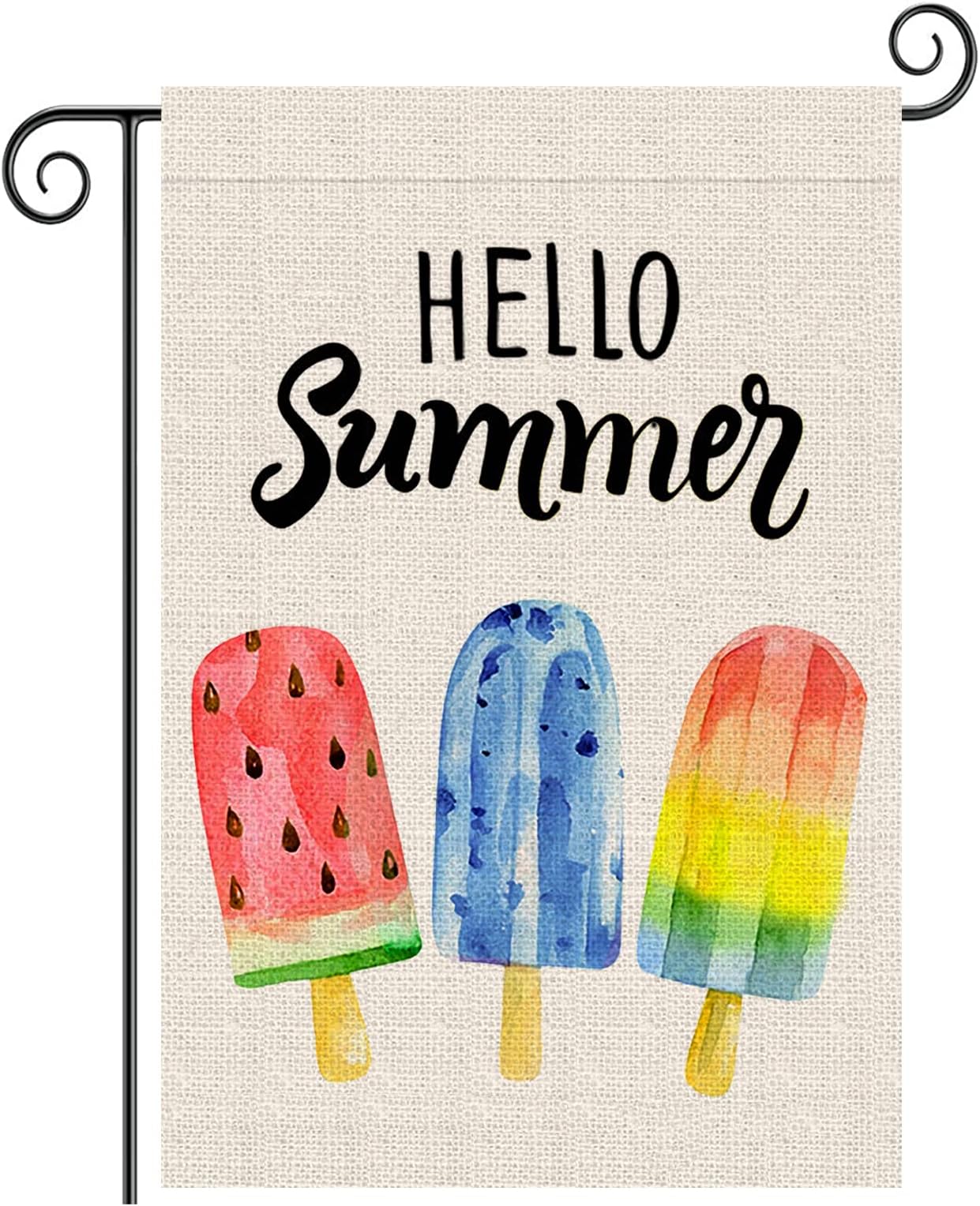 Roberly Hello Summer Garden Flag Double Sided Popsicles Ice Cream Red Blue Rainbow Vertical Banner for Outdoor Yard Summer Decorations Gifts(12.5" x 18")
