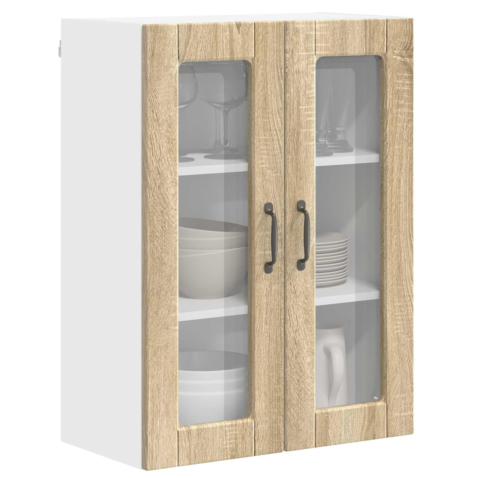 vidaXL Wall Glass Cabinet PORTO Sonoma Oak 60 x 31 x 80 cm