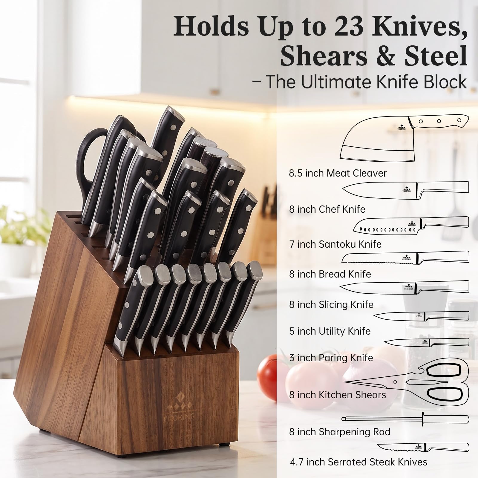 ENOKING Knife Block - 25 Slots, Wood Storage -4