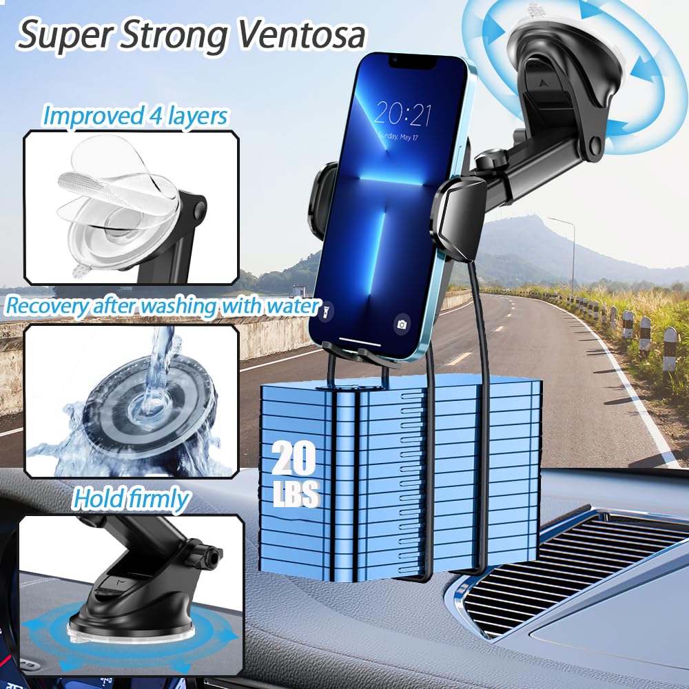 MOSOTECH Porta Cellulare Auto, Supporto Telefono per Ventosa con 360° Rotazione e Estensibile, Portacellulare per Auto Universale per Cruscotto/Parabrezza