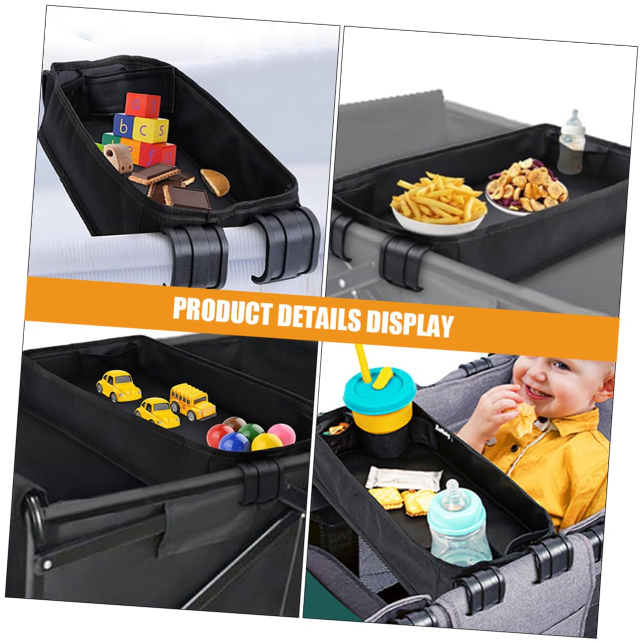 VANZACK Plateau pour Poussette en Toile Noire Stabilité Renforcée et Design Luxueux, Accessoire Léger Voyages Bébé et Garçon et Filles