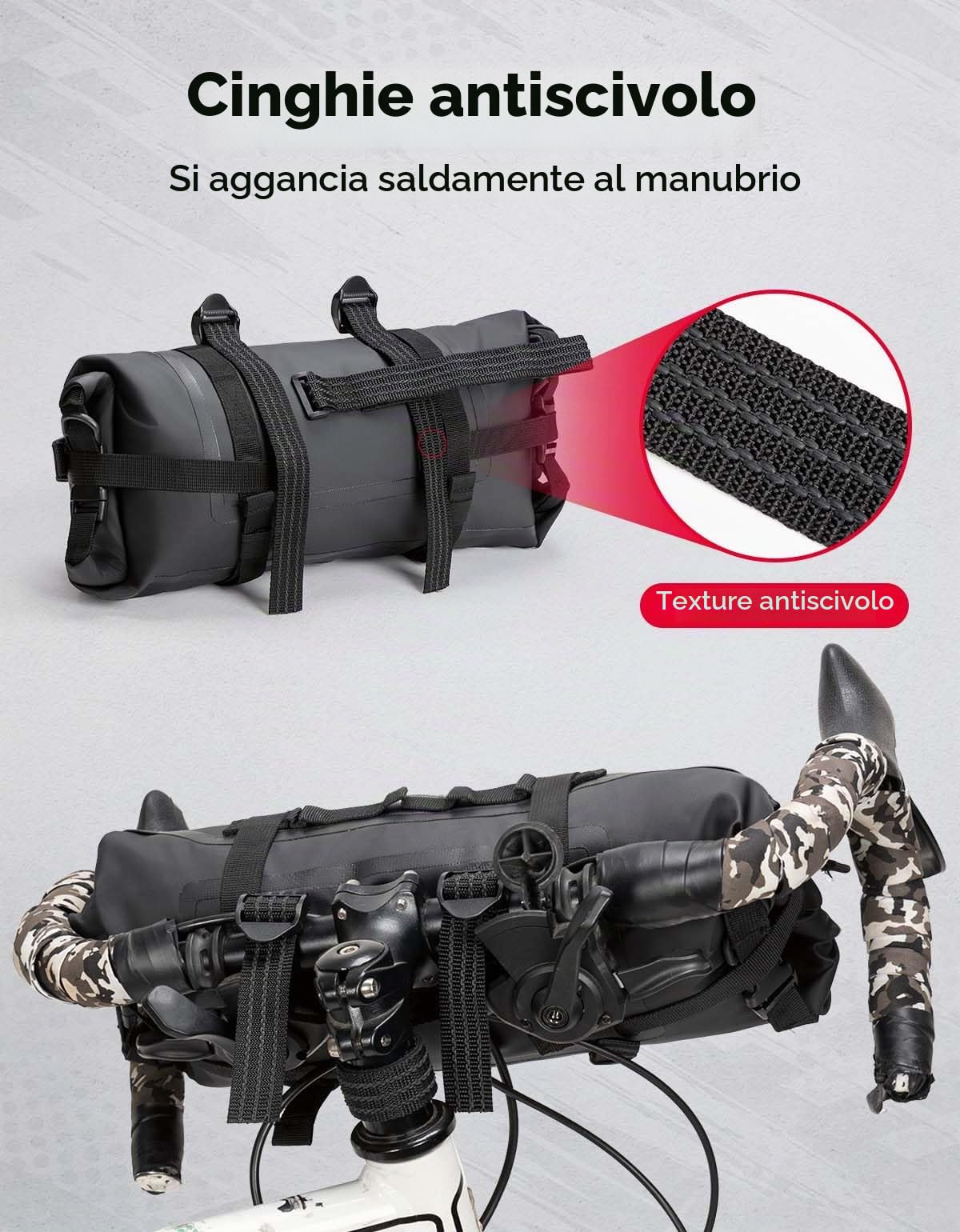 KEMIMOTO Borsa da Manubrio Bici 10L, Borsa Anteriore per Bicicletta Impermeabile in PVC 300D con Cinghie Antiscivolo per MTB, Bici da Corsa, Gravel, E-Bike