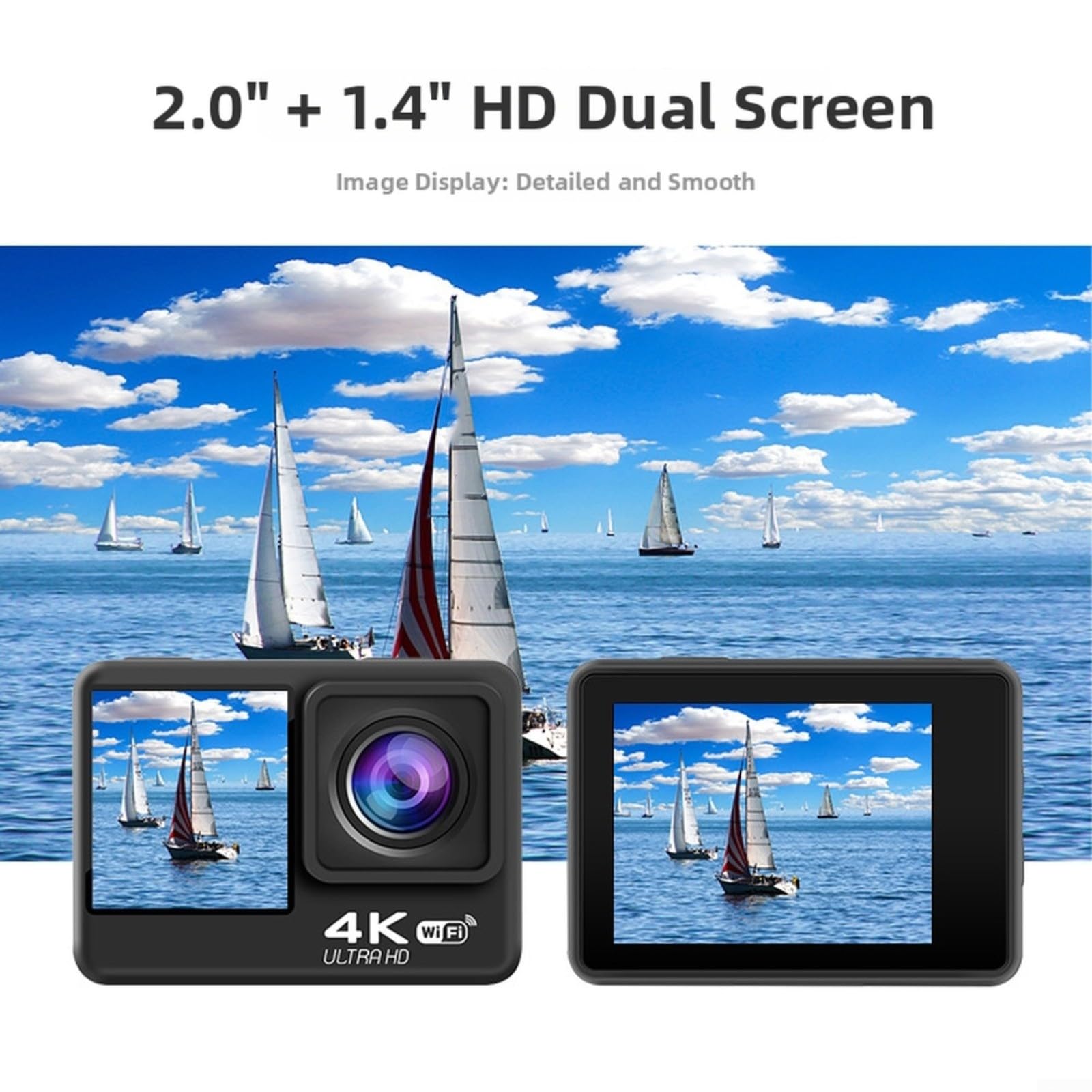 Action Camera 4K con WiFi, Dual Screen Sport Cam, grandangolo stabilizzato Video Recorder per Ciclismo