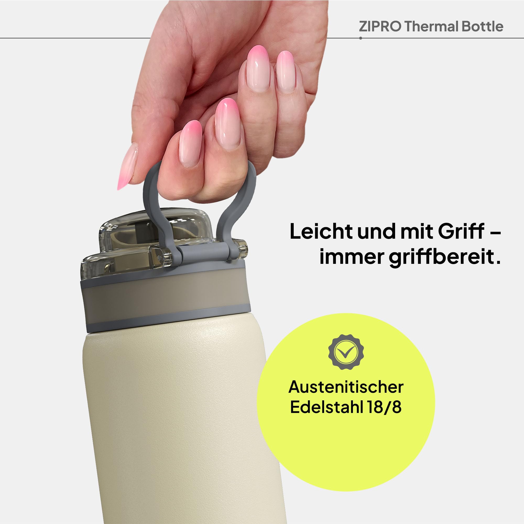 ZIPRO Tazza Termica Acciaio Inox 700ml Grande Borraccia Isolata con Maniglia Mantiene 12h Caldo 24h Freddo Ermetica Mug da Viaggio Outdoor per Campeggio e Sport - Beige