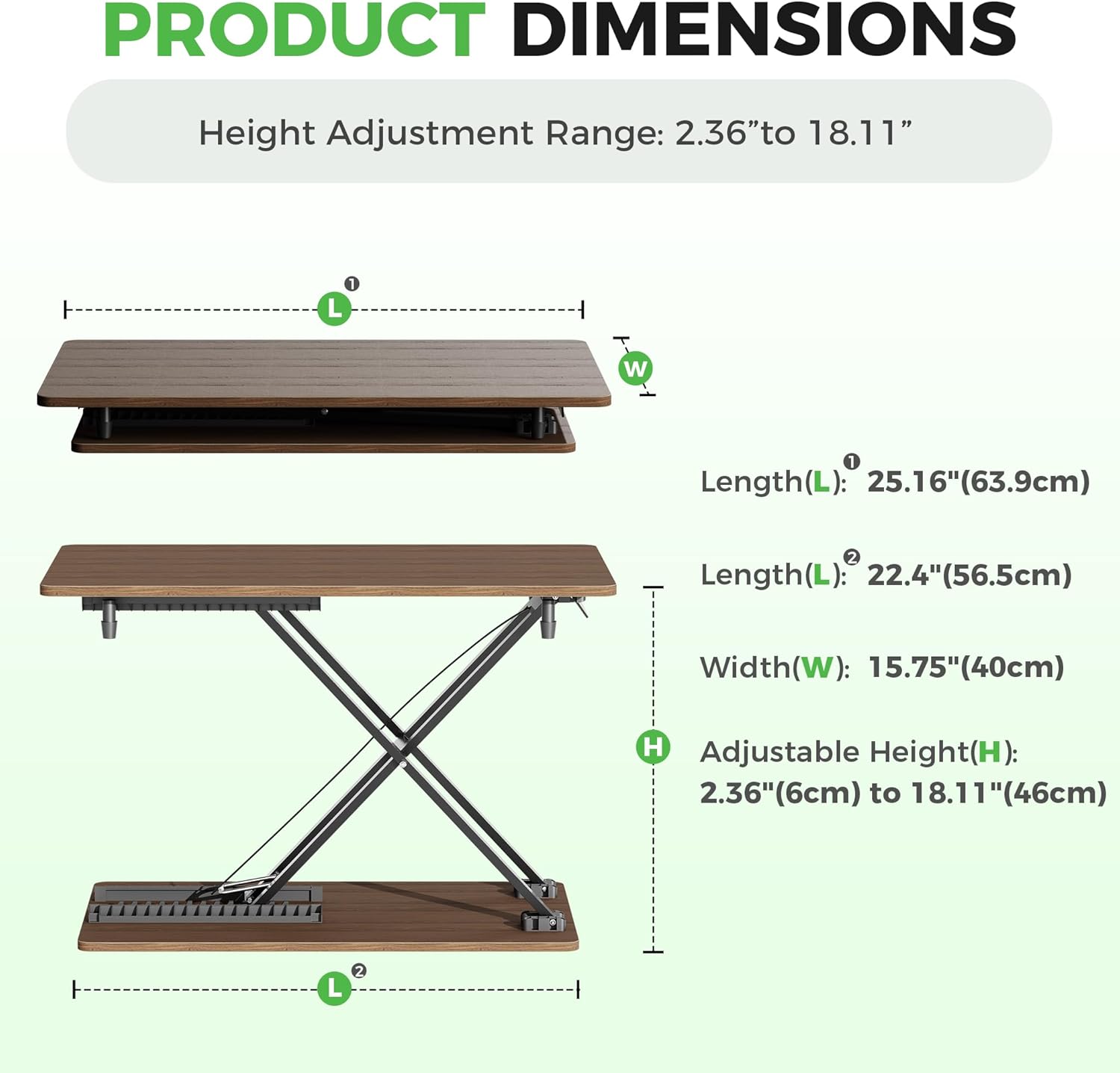 Standing Desk Converter Adjustable Height, 25.16" × 15.75" Height Adjustable Desktop Riser, No Assembly Required, Desktop Workstation for Laptop, Monitor and Office Use (Natural Wood) (Natural)