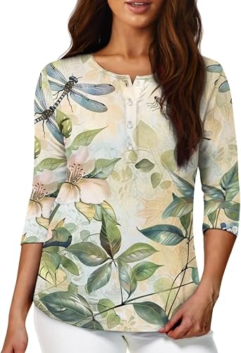 YEXIATODO Plus Size Tops for Women 3/4 Sleeve Suitable for Early Fall Spring