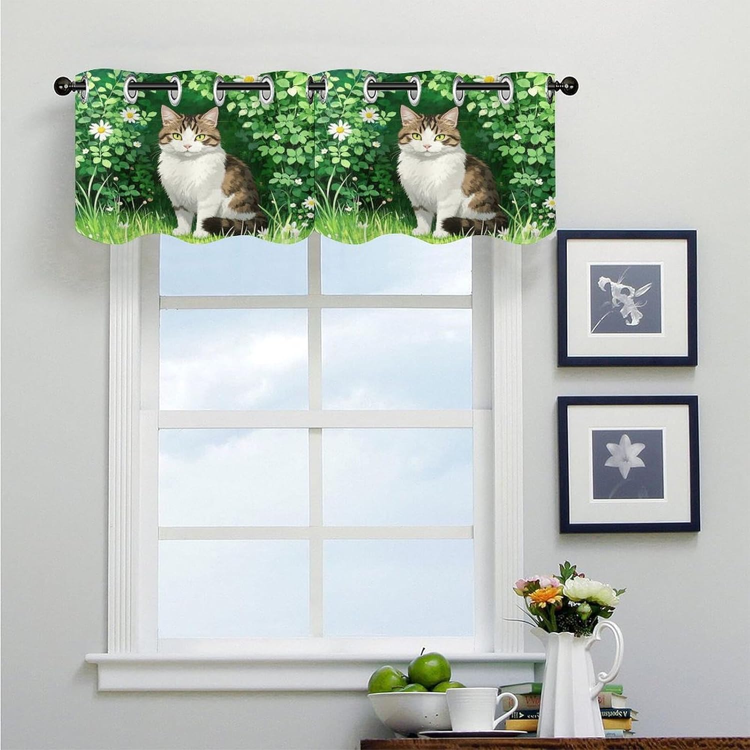 Chinese Li Hua Cat Curtain 2 Panels, Polyester Fiber, Blackout Insulated Window Curtain, Curtain Valance for Kitchen Dining Room Living Room Cafe Small Window 52 * 18.1 Inches