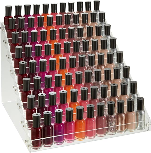 Okuna Outpost 8 Tier Clear Acrylic Nail Polish Display Rack with 96 Bottle Capacity, Organizer for Salons (12.75 x 12.5 x 9.25 in)