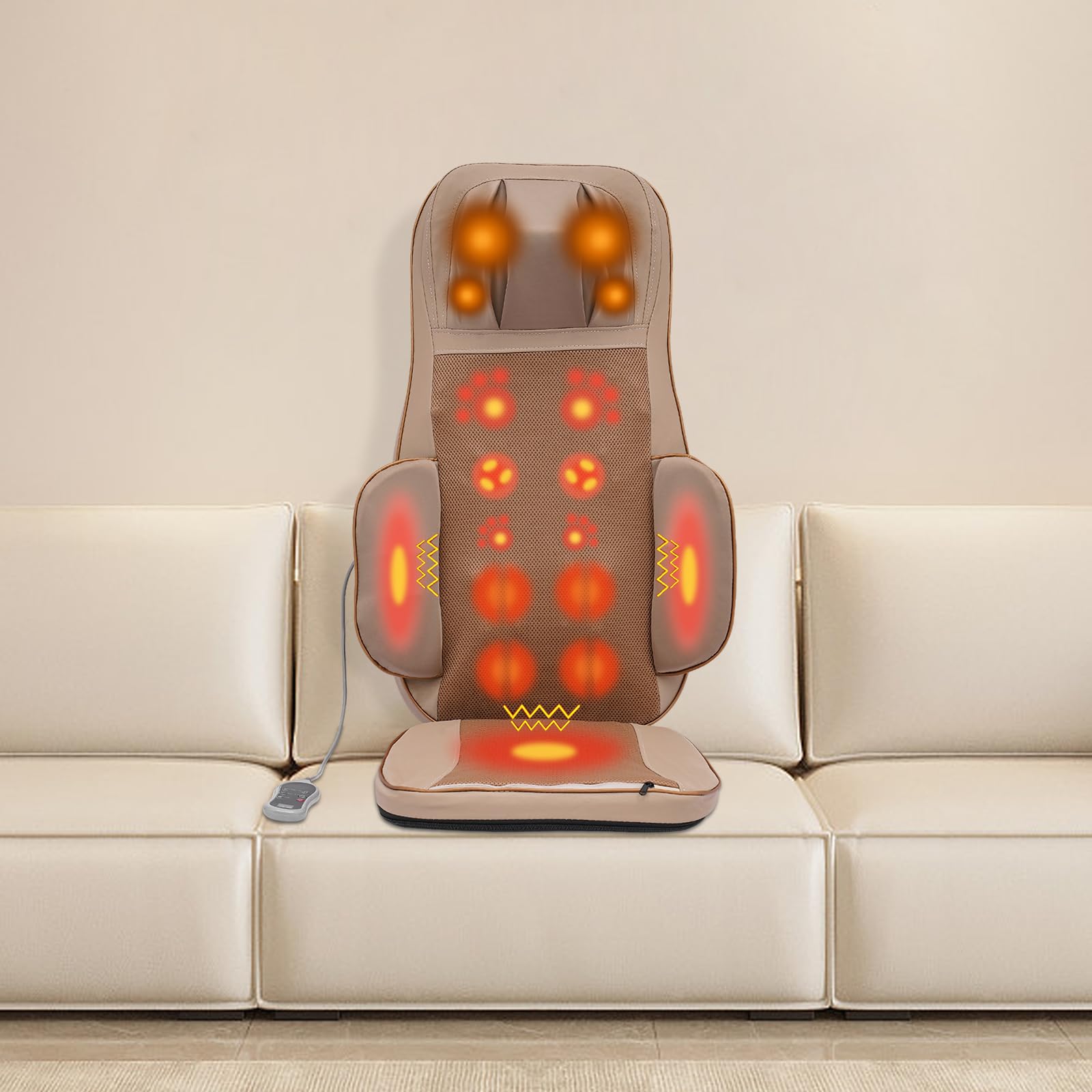 Cuscino massaggiante elettrico a 3 velocità e 3 modalità, massaggiatore per schiena con funzione di calore (42 ℃), per massaggio a compressione multifunzionale, per spalle, vita, fianchi