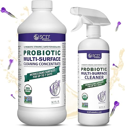 SCD Probiotics Kit de limpieza probiótica orgánico certificado por USDA concentrado de limpieza de lavanda de 16.9 onzas (2 galones de limpiador)