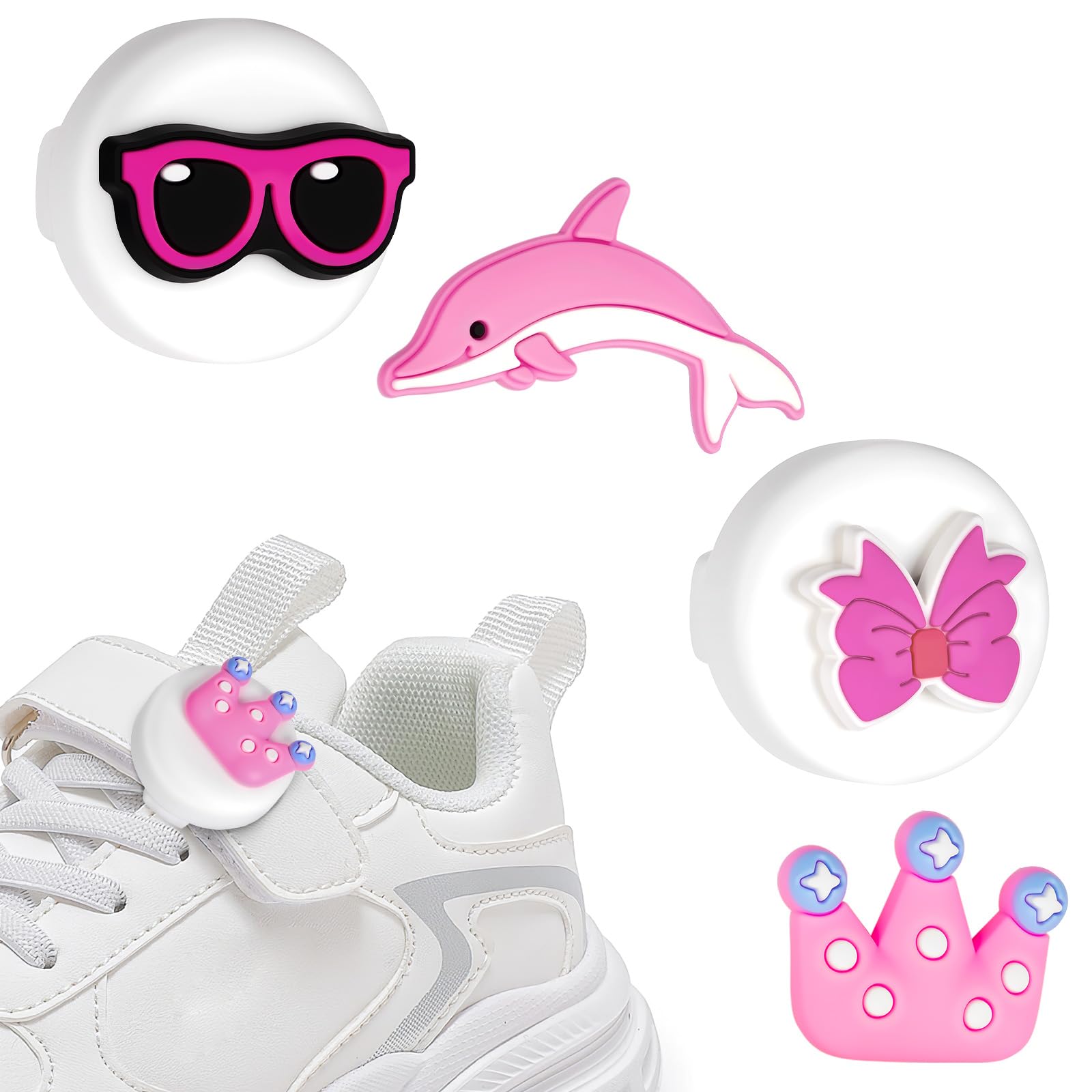 AXFEE Porta Air Tag para Zapatos de Niños, 2 Funda y 4 Patrones de Dibujos Animados, Air-Tag Impermeable Funda de Silicona Suave, para Cordones Zapatos de Niños, Mascotas Collar(Rosa) — view 11