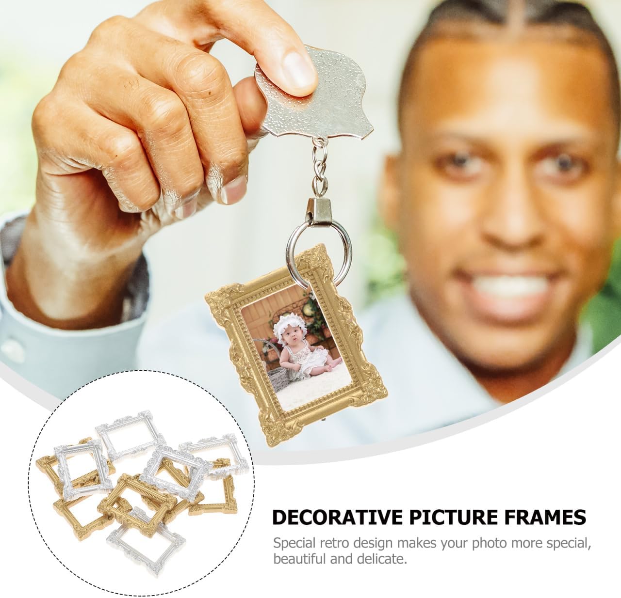 NUOBESTY 10pcs Mini Vintage Picture Frames, Small Gold Frames Antique Mini Resin for Crafts, Miniature Silver Picture for Keychain, Dollhouse, Jewelry Display, DIY Phone Case Props（Gold and Silver）