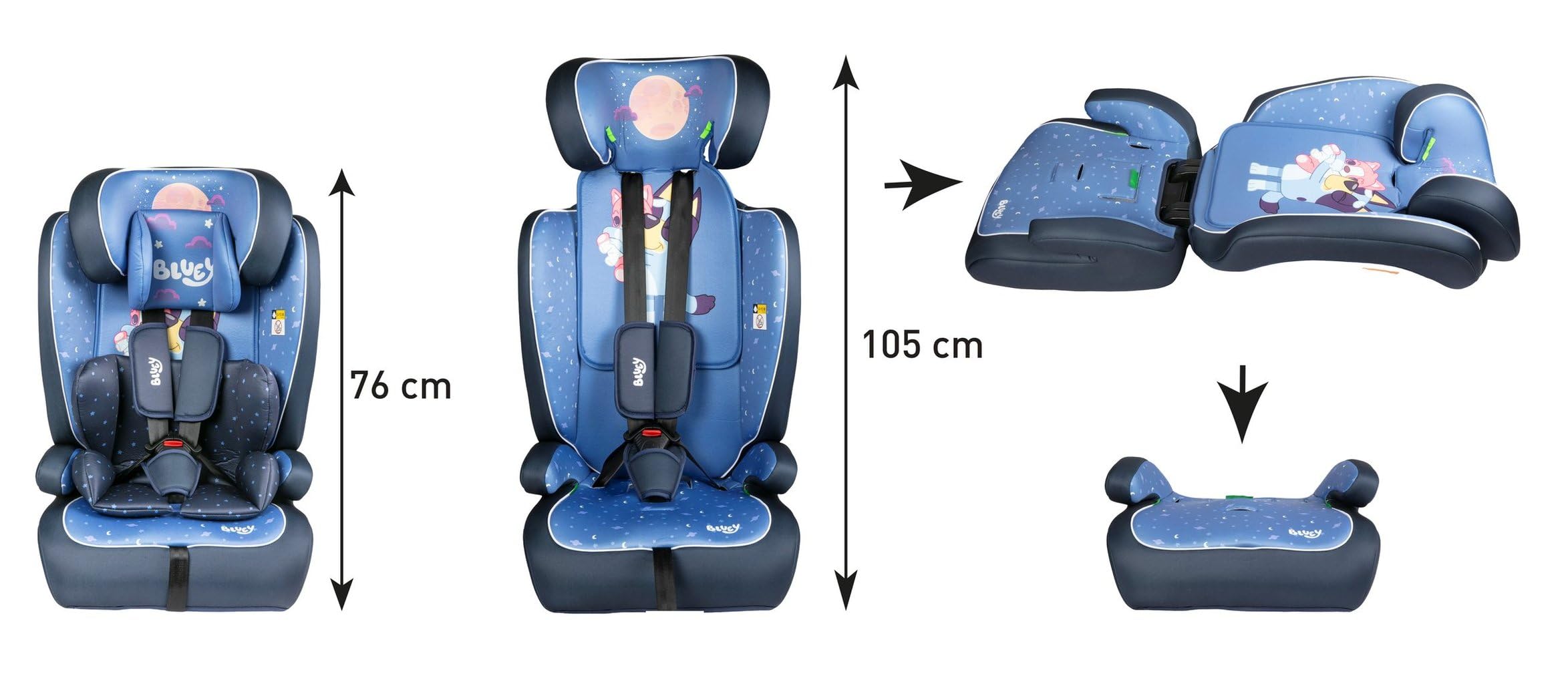 Siège d'auto pour enfant Tataway Bluey 76-150 i-Size R129, inclinable avec appui-tête réglable et ceintures à 5 points