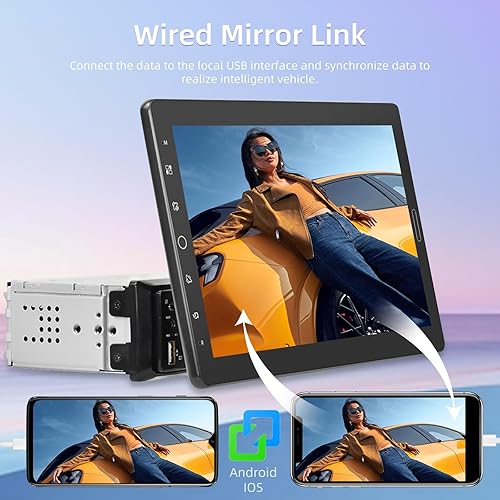 Miniatura 3 de Radio de coche HD de 10.1 pulgadas con Carplay con cable y Android Auto, radio de pantalla táctil de un solo DIN con enlace de espejo con cable,