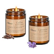 Obisesio Candele 2 Pack, Candele per la casa profumata, Aromaterapia Candela Set regalo per le donne Cera di soia Lunga durata Ambra Jar Candeles regalo per Madre San Valentino (caffè e lavanda)