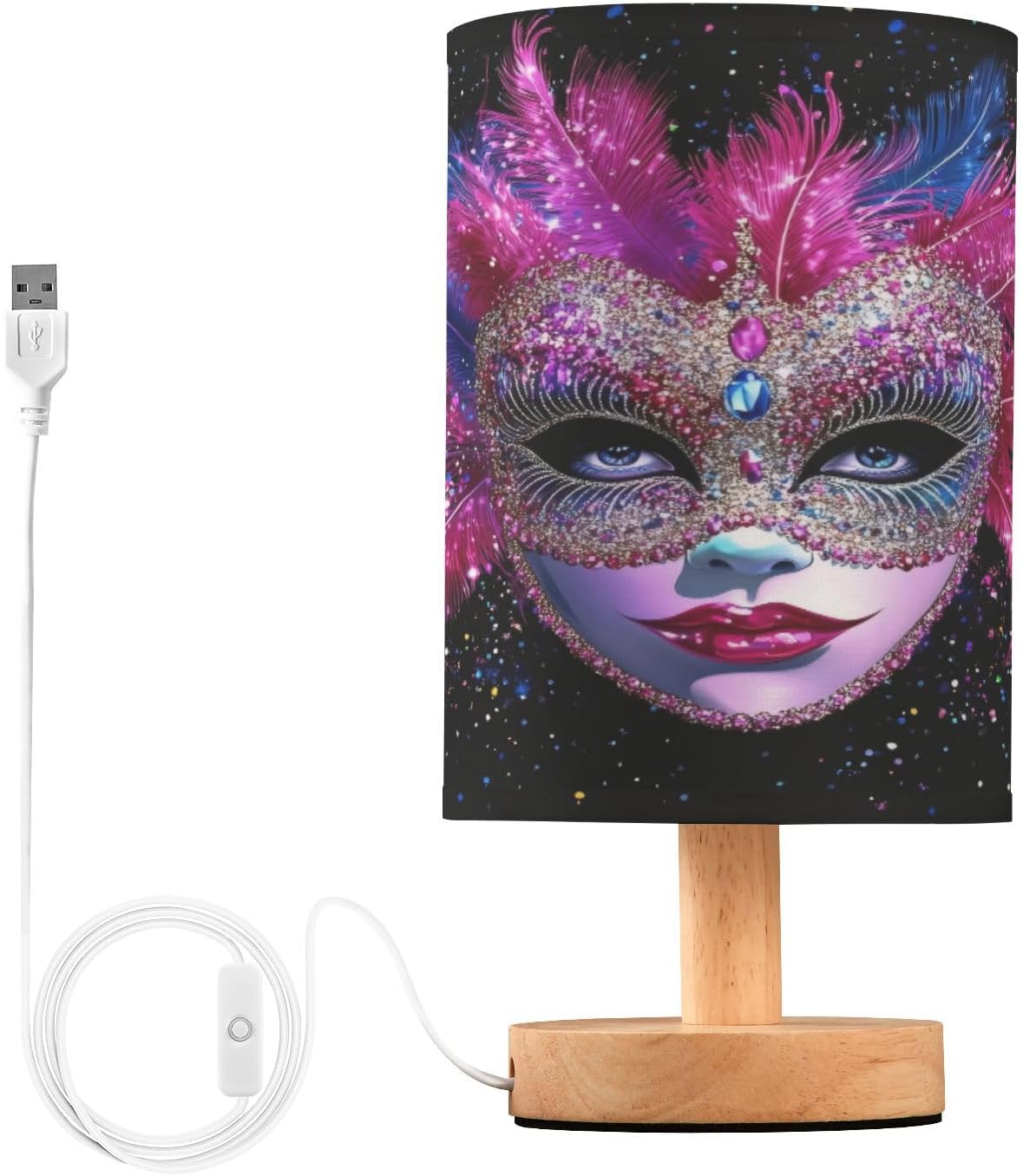 Bedside Table Lamp, Masquerade Mask Face Mardi Gras Nightstand Lamp for Bedroom with USB Port, LED Desk Lamps for Living Room Dorm Reading Bedside Table Lamp, Masquerade Mask Face Mardi Gras Nightstand Lamp for Bedroom with USB Port, LED Desk Lamps for Living Room Dorm Reading