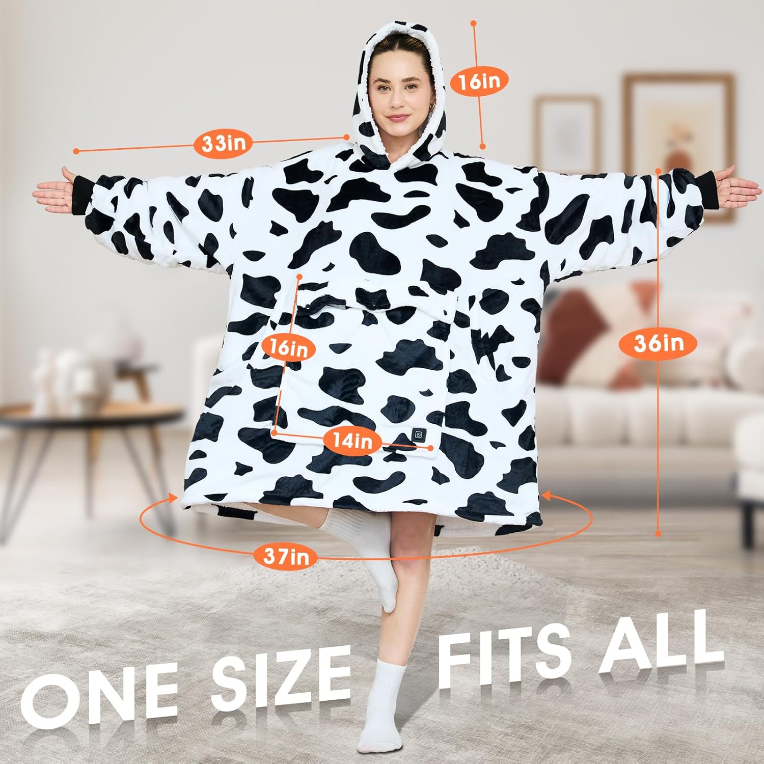 Heated Wearable Blanket Hoodie, 3 Heat Level USB Heated Hooded Blanket, Overheat Protection Cozy Heated Hoodie Blanket Sweatshirt w/Giant Pocket and Sleeves for Christmas Outdoor(No Battery) - Image 5