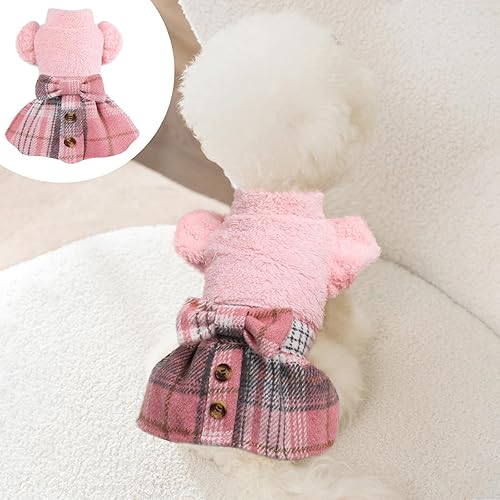 Miniatura 9 de Vestido de invierno para perro, ropa para perros pequeños, suéteres de perro a cuadros con corbatín ribete de volantes, vestidos de princesa, suéter