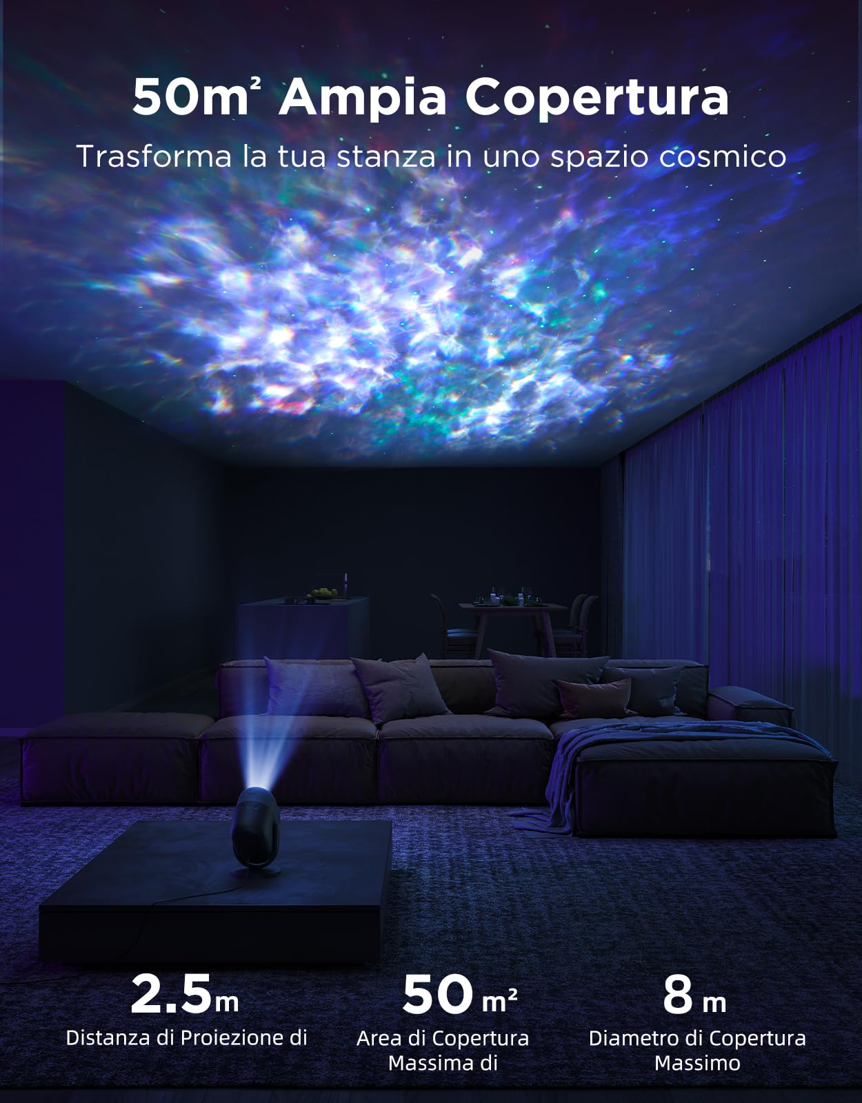 Govee Proiettore Stelle Nebulosa LED RGBW 7-Zone DIY Soffitto | Compatibile con Matter e Alexa, 50+ Scene, Timer Smart, 18 Rumori Bianchi, per Soggiorno e Camera Bambini