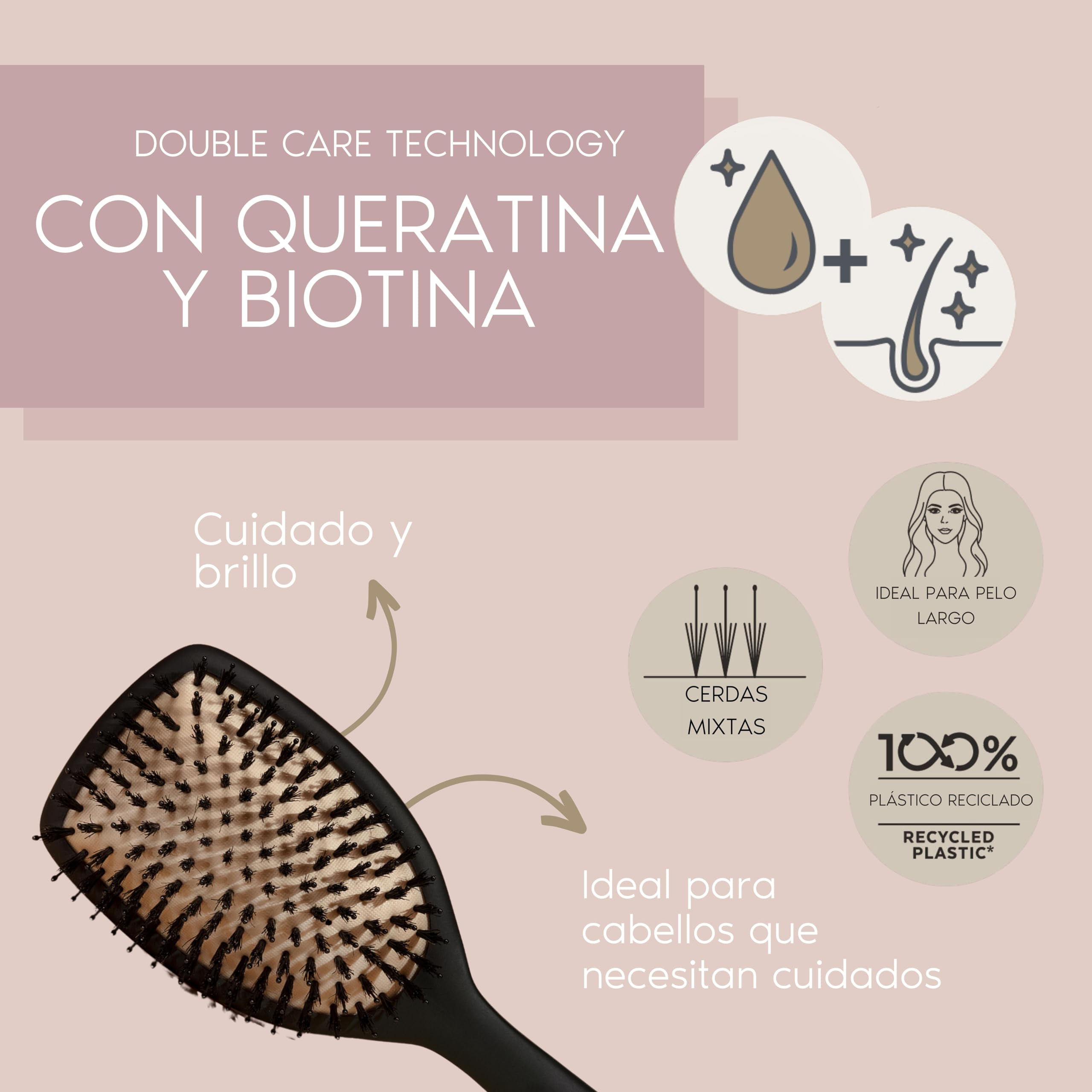 Parsa Beauty Cepillo Profesional de Tratamiento Keratina + Biotina (Cepillo de pala) – Cepillo para Alisar y Cuidar el Cabello – Cepillo para Cabello Rizado – Cepillo para Cabello Largo
