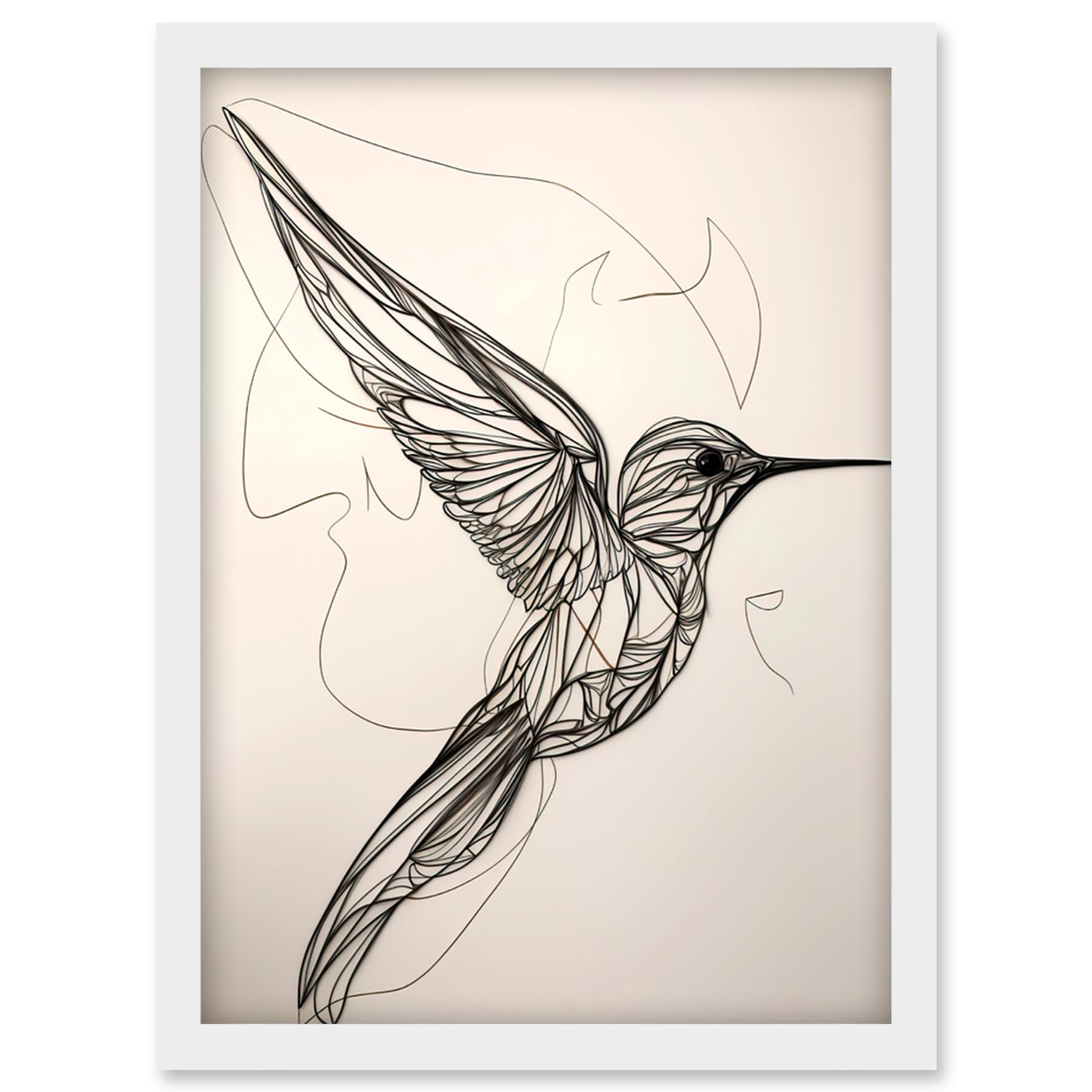 Artery8 Humming Bird in Flight Line Drawing Portrait Artwork Framed Wall Art Print A4