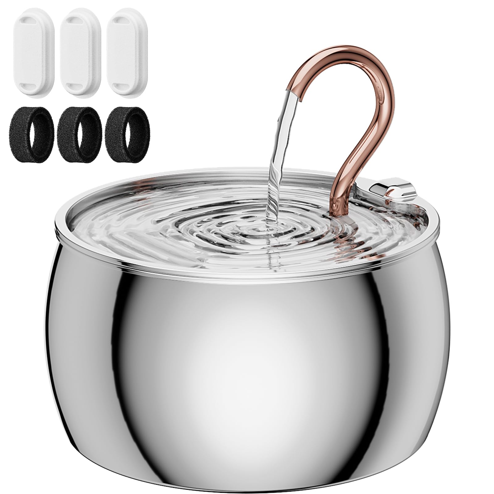 Fontana per gatti in acciaio inox, 2,5 l, a collo d'oca