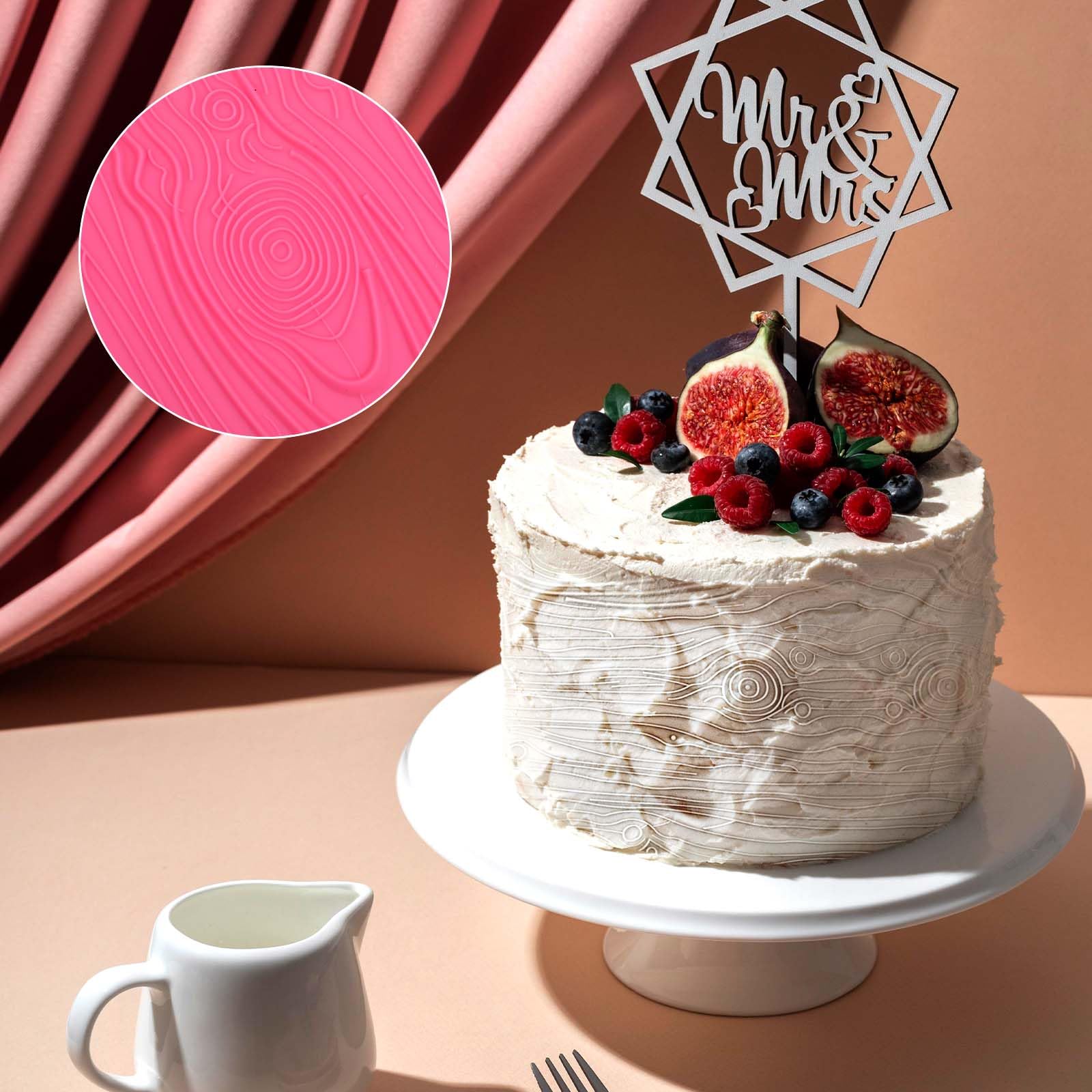 Hariendny Fondant Woodgrain Impression Mat Fondant Silicone Lace Mold Fondant Wood Texture Mat Silicone Cake Fondant Mat Fondant Embossed Craft Tools for Cakes Decorating(17 x 9 inches), Pink - Image 5