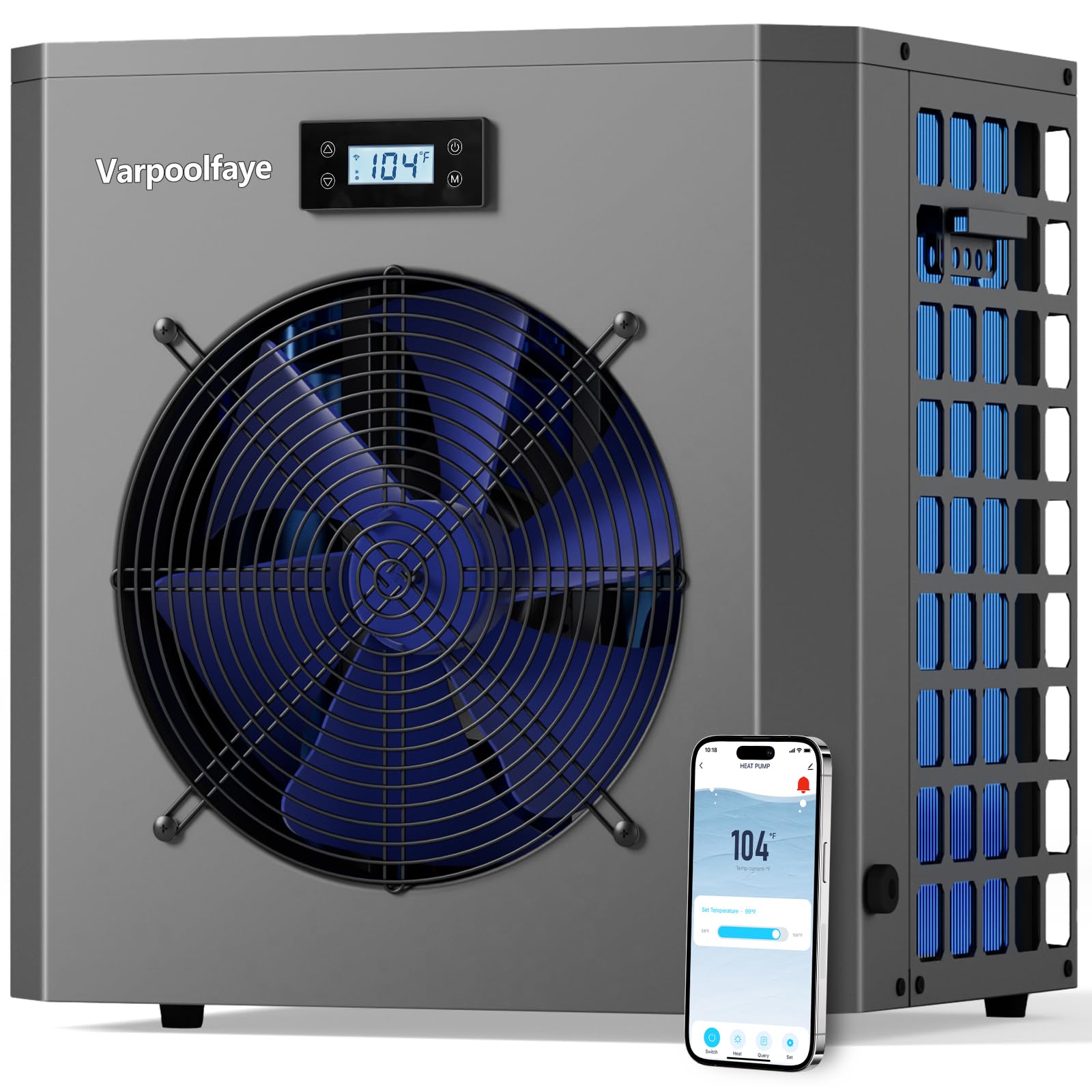 Varpoolfaye 16000 BTU Swimming Pool Heat Pump 5000 Gallon Electric Pool Heater For Above Ground Pool 5KW Heating or Cooling WiFi Control Timer Pool Heater 120V 60Hz