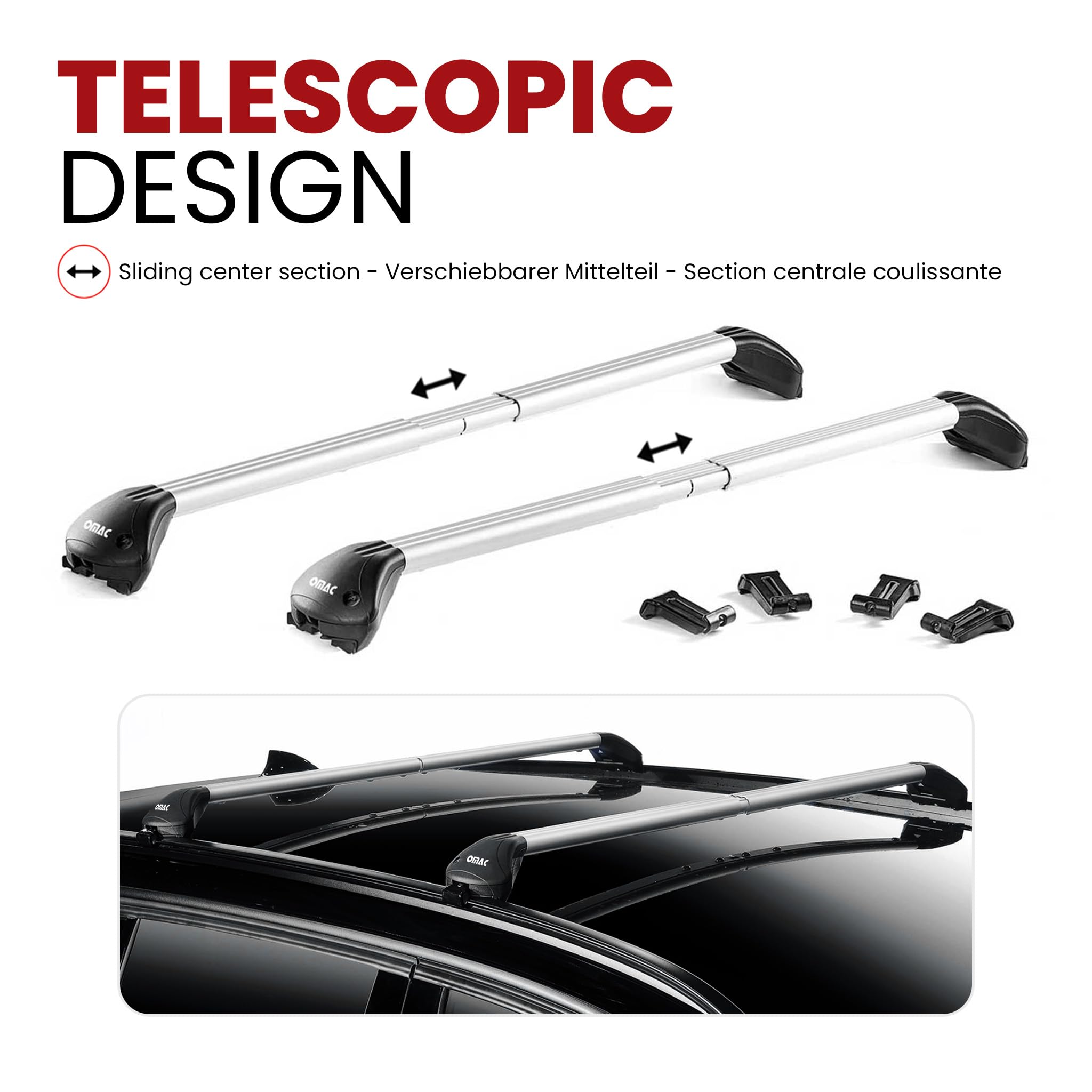 OMAC Barres de Toit transversales certifiées TÜV pour Toyota Yaris Cross XP210 2021-2026 – Verrouillables (4 antivols) – Charge Max 100 kg – Fixation Durable Argent