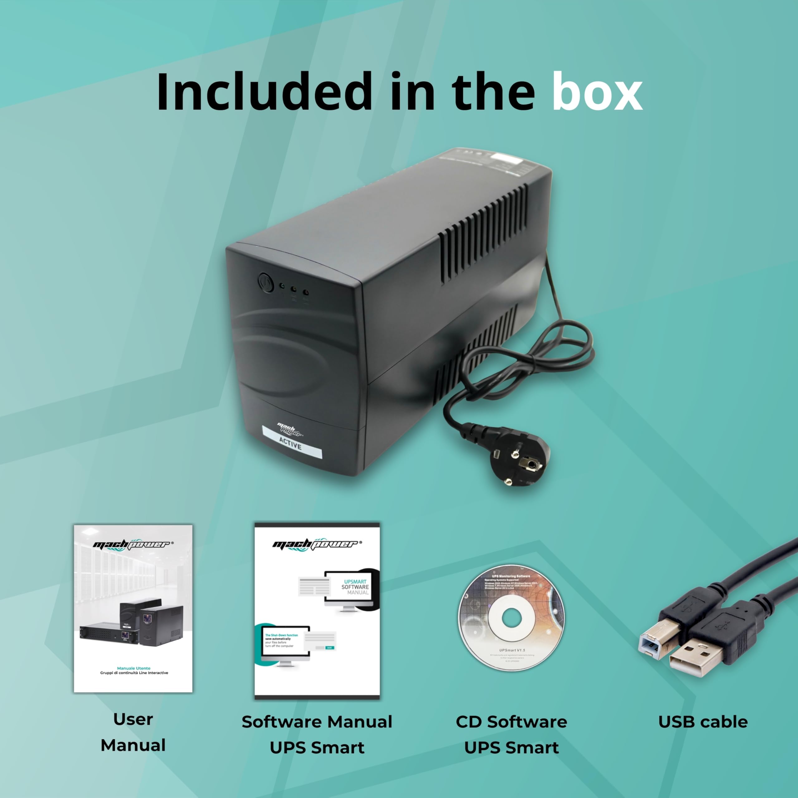 Sistema de alimentación ininterrumpida para PC y hogar - UPS Line Interactive 1000VA/510W, estabilizador de tensión, 1 batería 12V/8Ah, 2 Salidas Schuko/Ita UPS-LIT10P (1000VA/510W)