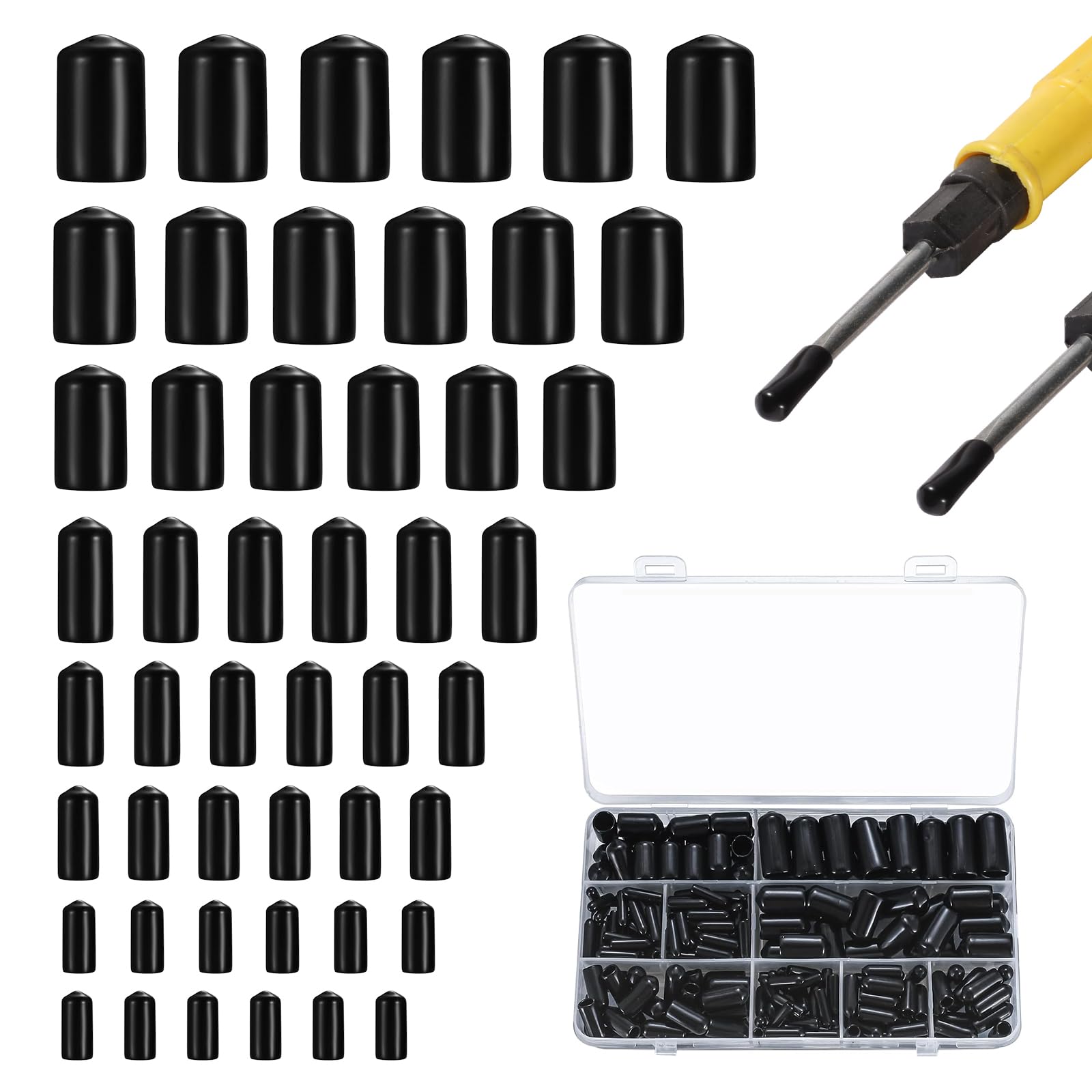Set di 300 tappi in gomma per tubi tondi, in PVC, di colore nero, tappi di protezione per viti, tappi terminali in gomma, tappi in plastica per barre metalliche (Φ1,5 mm-10 mm)