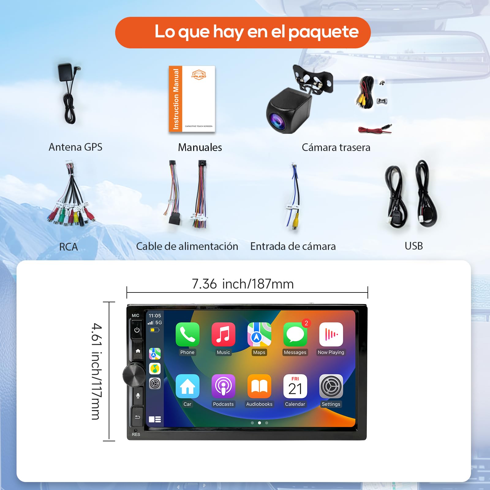 Haudio Radio Coche 2 DIN con Carplay y Android Auto Inalámbrico - Pantalla Táctil de 7 Pulgadas, Bluetooth, Mirror Link, Navegación GPS, Control por Voz, Cámara de Respaldo, FM/Am/AUX