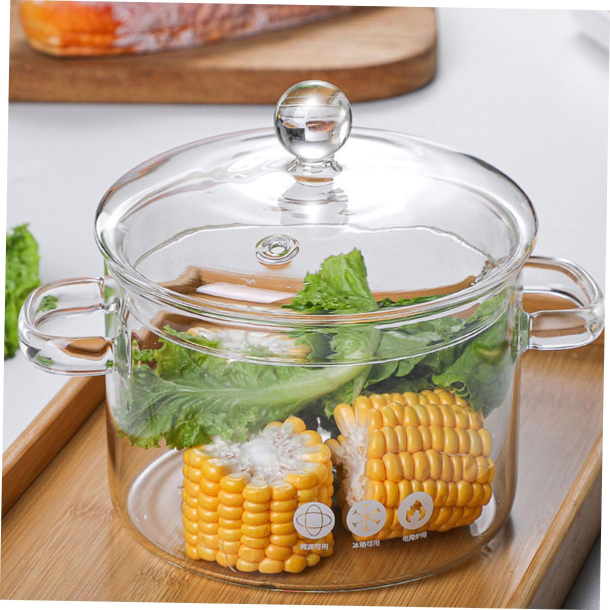 2 Stück Hitzebeständiger Glas Kochtopf mit Deckel Große Transparente Pfanne für Langsames Schmoren Suppen Nudelgerichte für Zuhause und Babyernährung