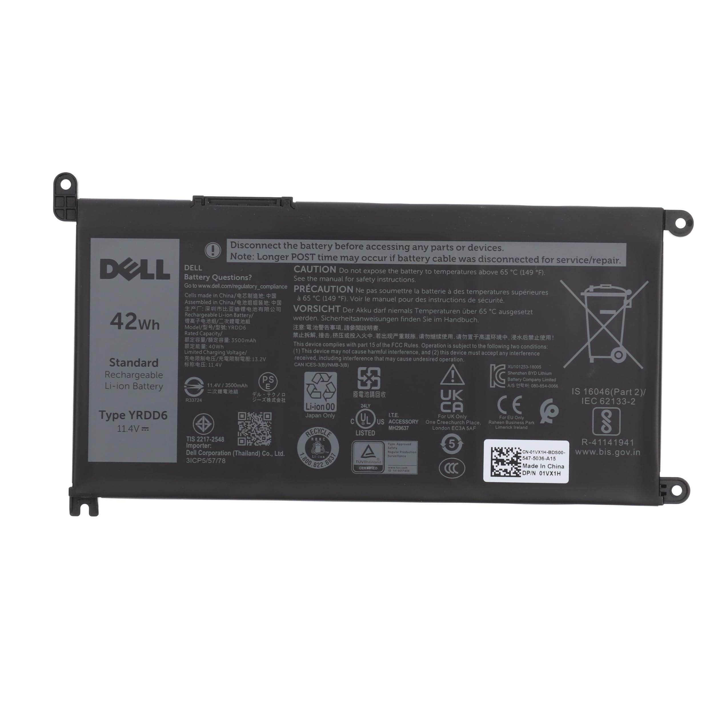 Dell Batteria a 3 celle VM732 1VX1H per Inspiron Latitude 3410 Vostro Series YRDD6 42Wh