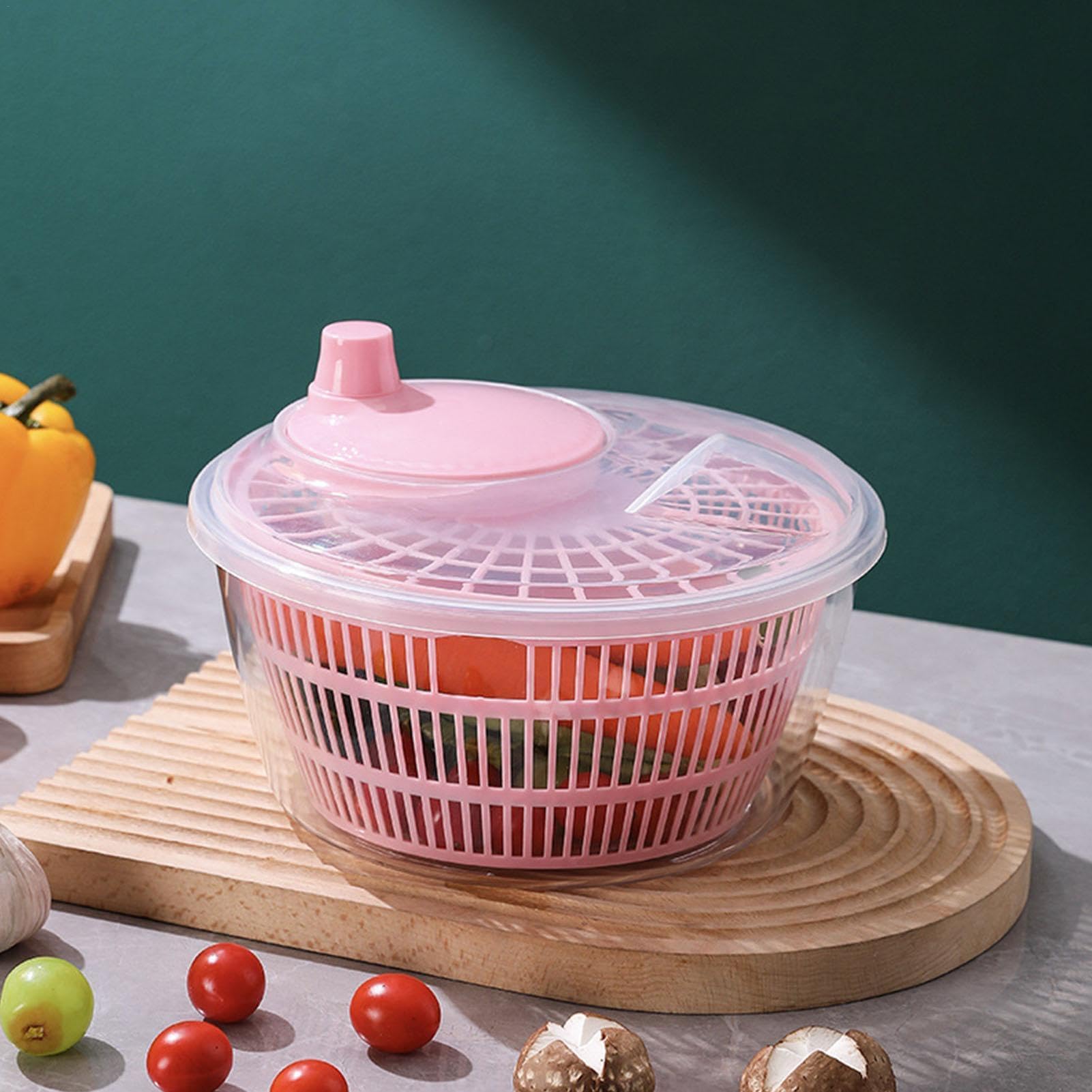 Salatschleuder, Gemüsewaschkorb, Easy Piazzatore, Sicherheits-Salatschleuder for Gemüse for V(Pink)