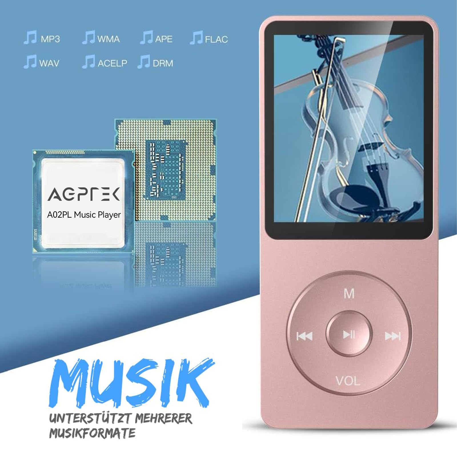AGPTEK 64Go MP3 Bluetooth avec Écouteurs, Noir