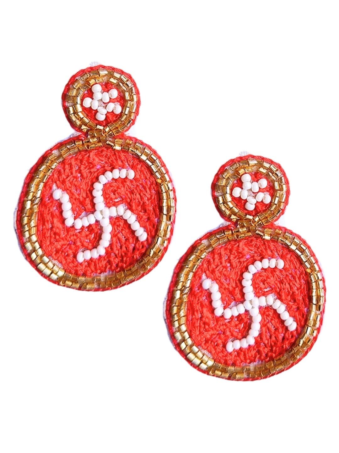 Tipsy Closet Festive Earrings Handmade Beaded Earring Statement Boho Bollywood Beach Vacation Fashion for Women Girl Aesthetic Handcrafted Embellished Bohemian Bead Earring Set (Red Swastik Earrings) (B0D4MKT9QC) Amazon Price History, Amazon Price Tracker