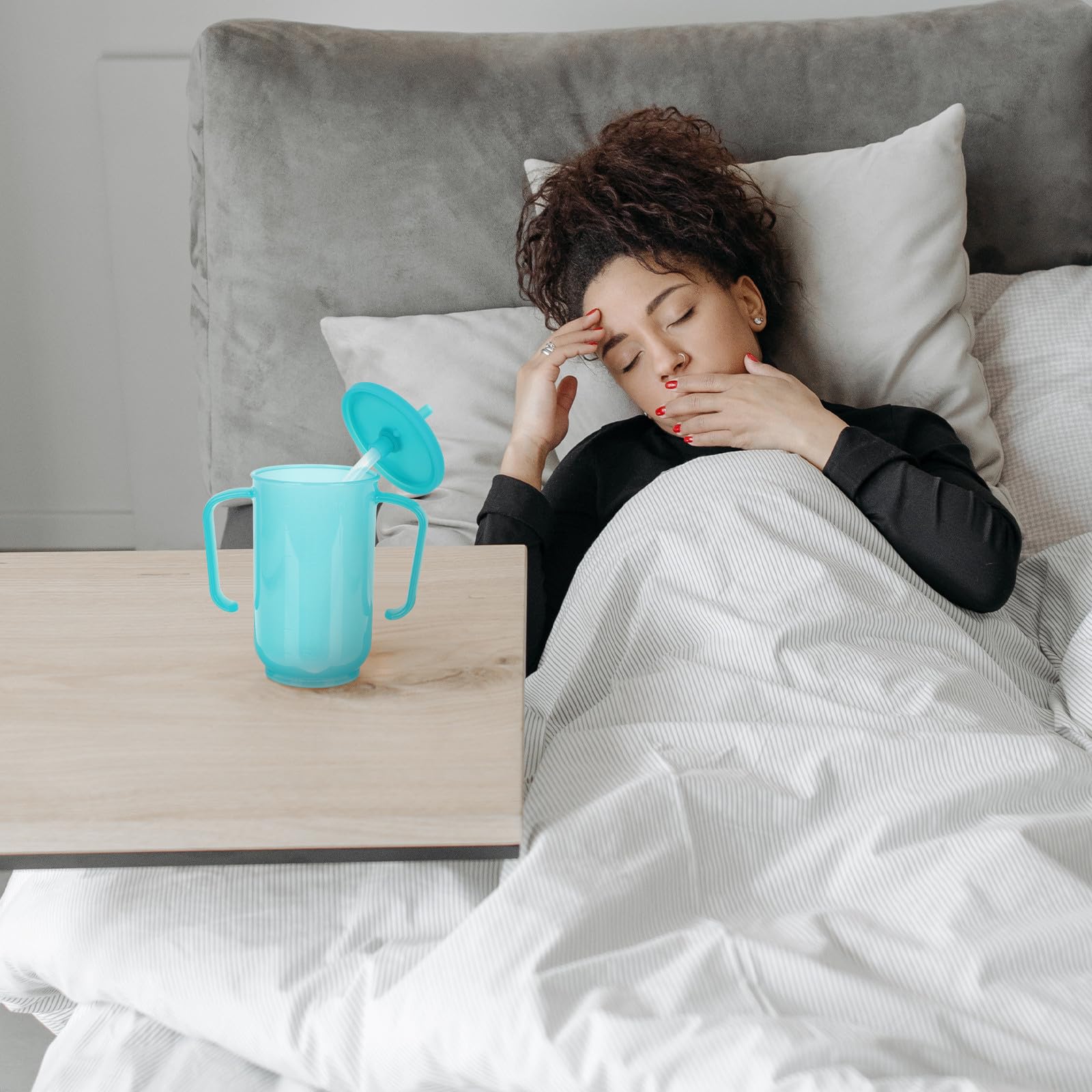 CRAFTHROU Vaso para Alimentación Líquida Doble Asa y Plástico Resistente, Fácil de Agarrar, Adecuado para Pacientes Postrados en Cama y Personas Mayores