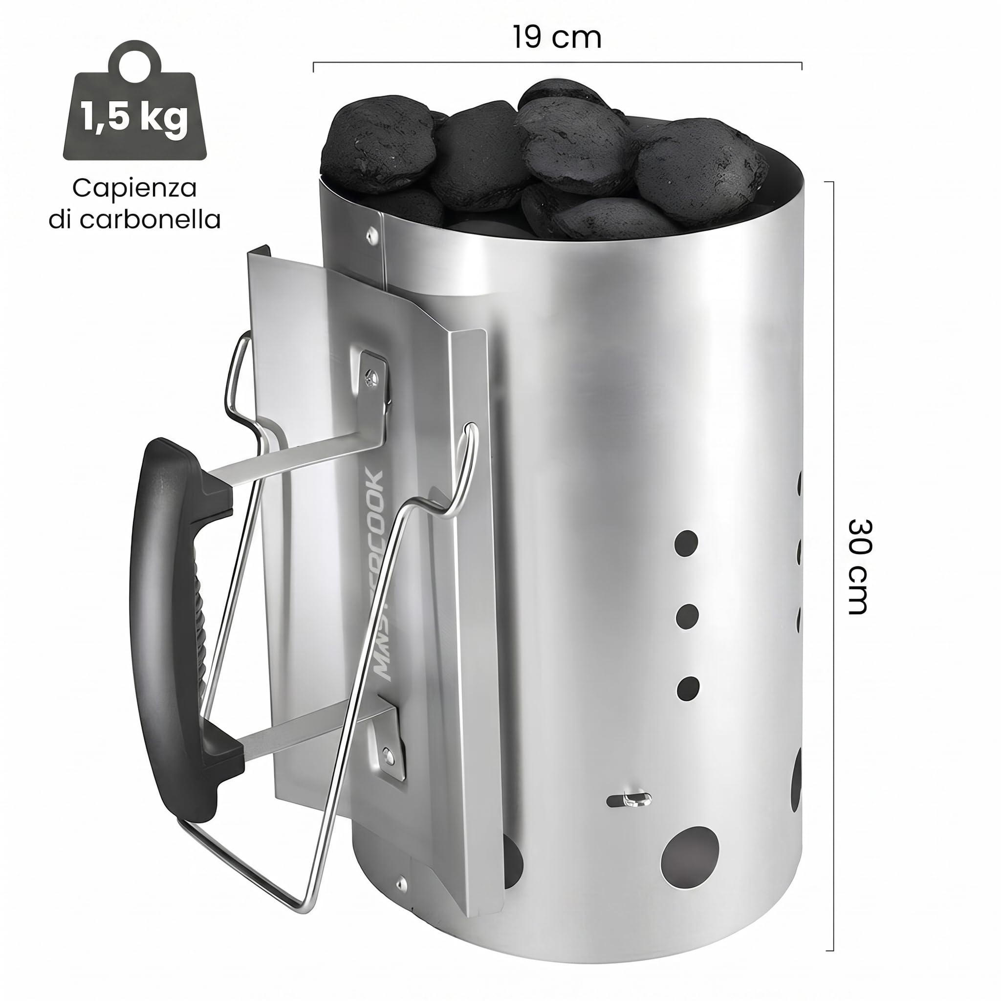Brigros MasterCook Cheminère Barbecue Aluminium Allume Charbon Bois 19 cm 30 cm 1,5 kg